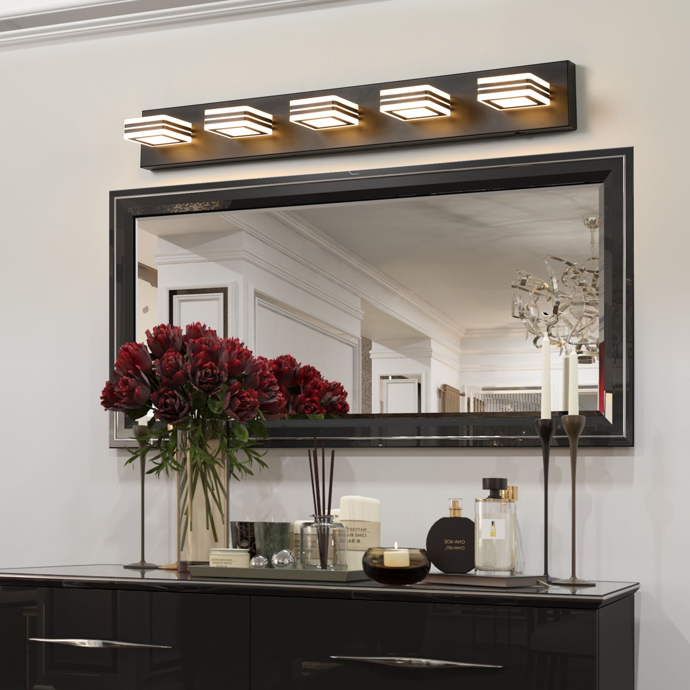 WELLFOR YX 33.5-in 5 Light Black Integrated LED Modern/contemporary Bathroom Vanity light - Image 2