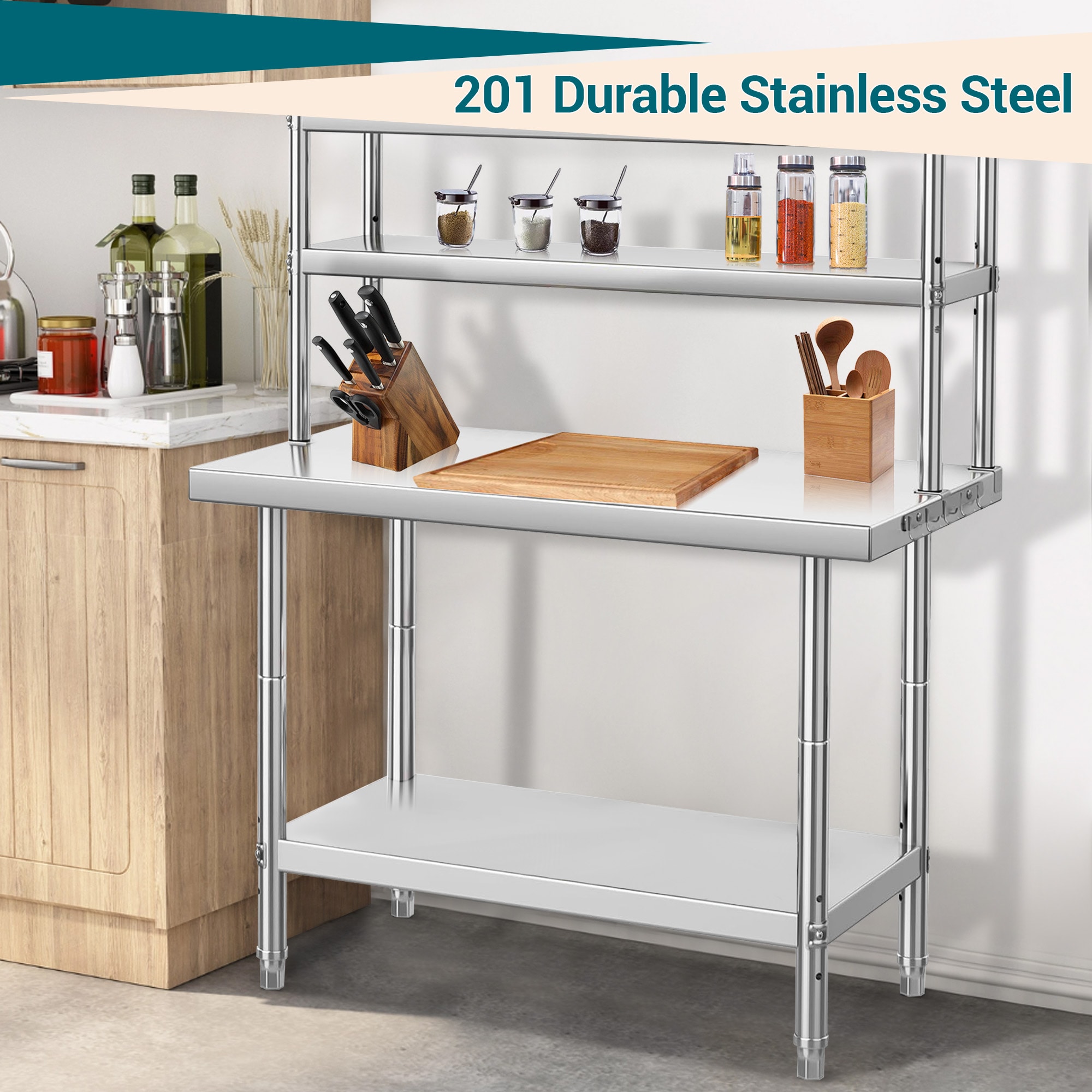 Garvee Stainless Steel Prep Table 48x24 Inch Commercial Kitchen Work Table with Adjustable Undershelf 1460 LBS Capacity for Restaurant Garage Home - Image 5
