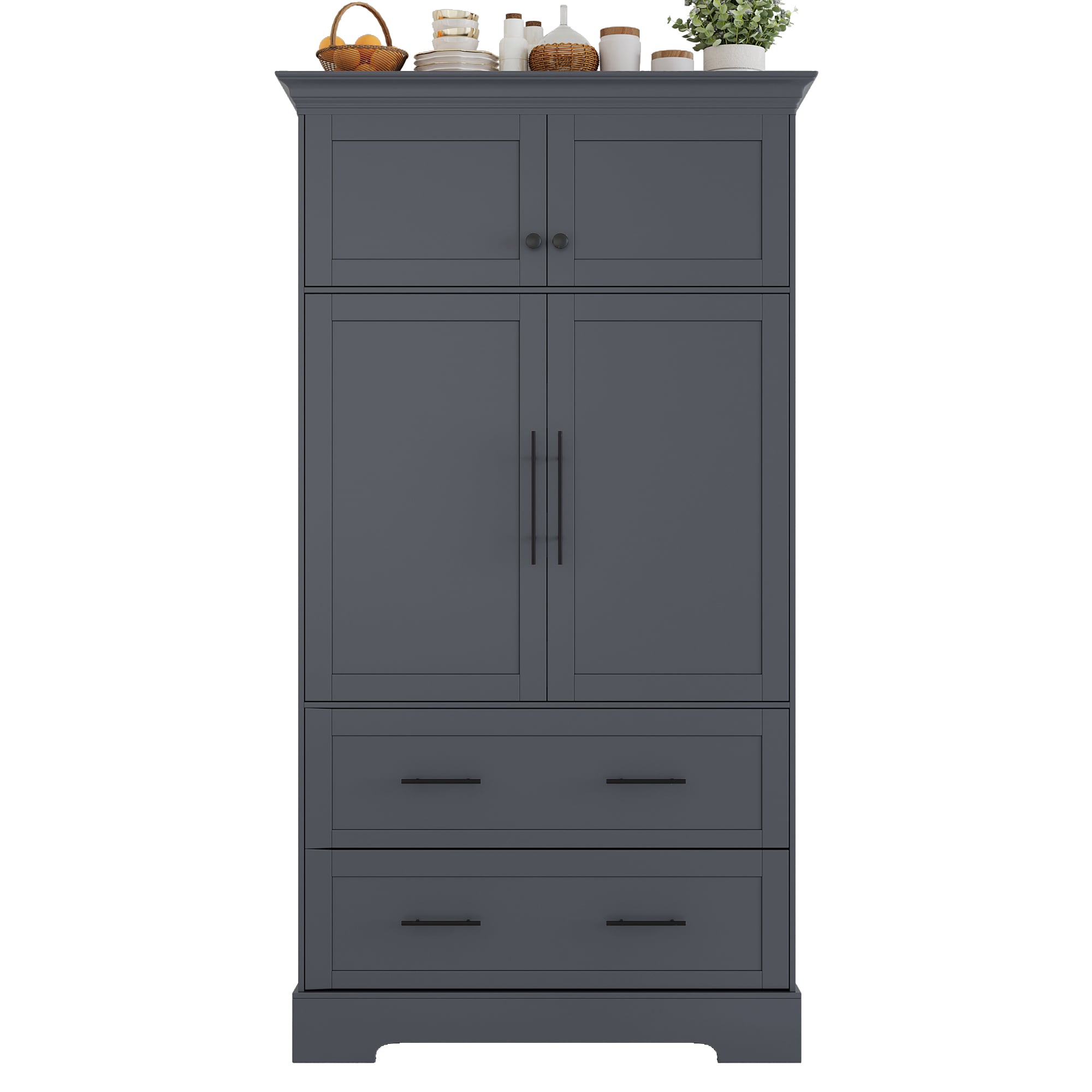 ModernLuxe Assembly Required Farmhouse Freestanding 40inchx18inchx72.6inch Kitchen Pantry 4 Doors Dining Storage Cabinet with Pullout Trays Drawers and Cake Pan Storage Organizer Grey - Image 10