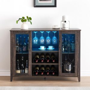 Garvee LED Glow Home Bar and Coffee Station - Removable Wine Racks/ Glass Holders/ Freestanding Storage Buffet / Fire-burned