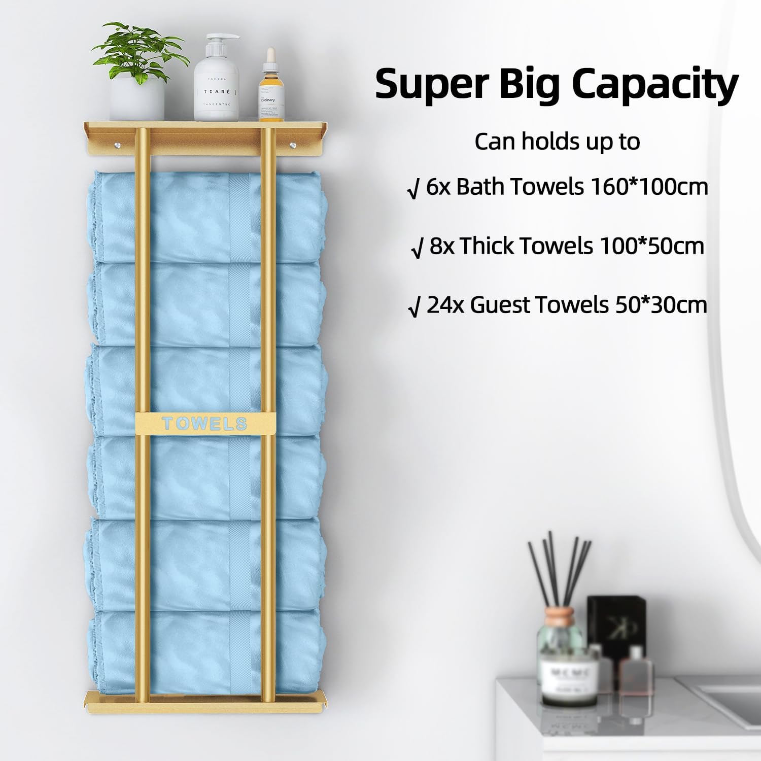 Afoxsos Bathroom Towel Storage Rack 30 inch Wall Mounted Shelf Holds 6 Large Rolled Towels White Finish Space Saving for Small Bathrooms 1 Piece - Image 3