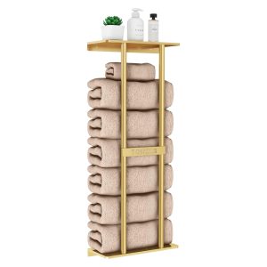 Afoxsos Bathroom Towel Storage Rack 30 inch Wall Mounted Shelf Holds 6 Large Rolled Towels White Finish Space Saving for Small Bathrooms 1 Piece