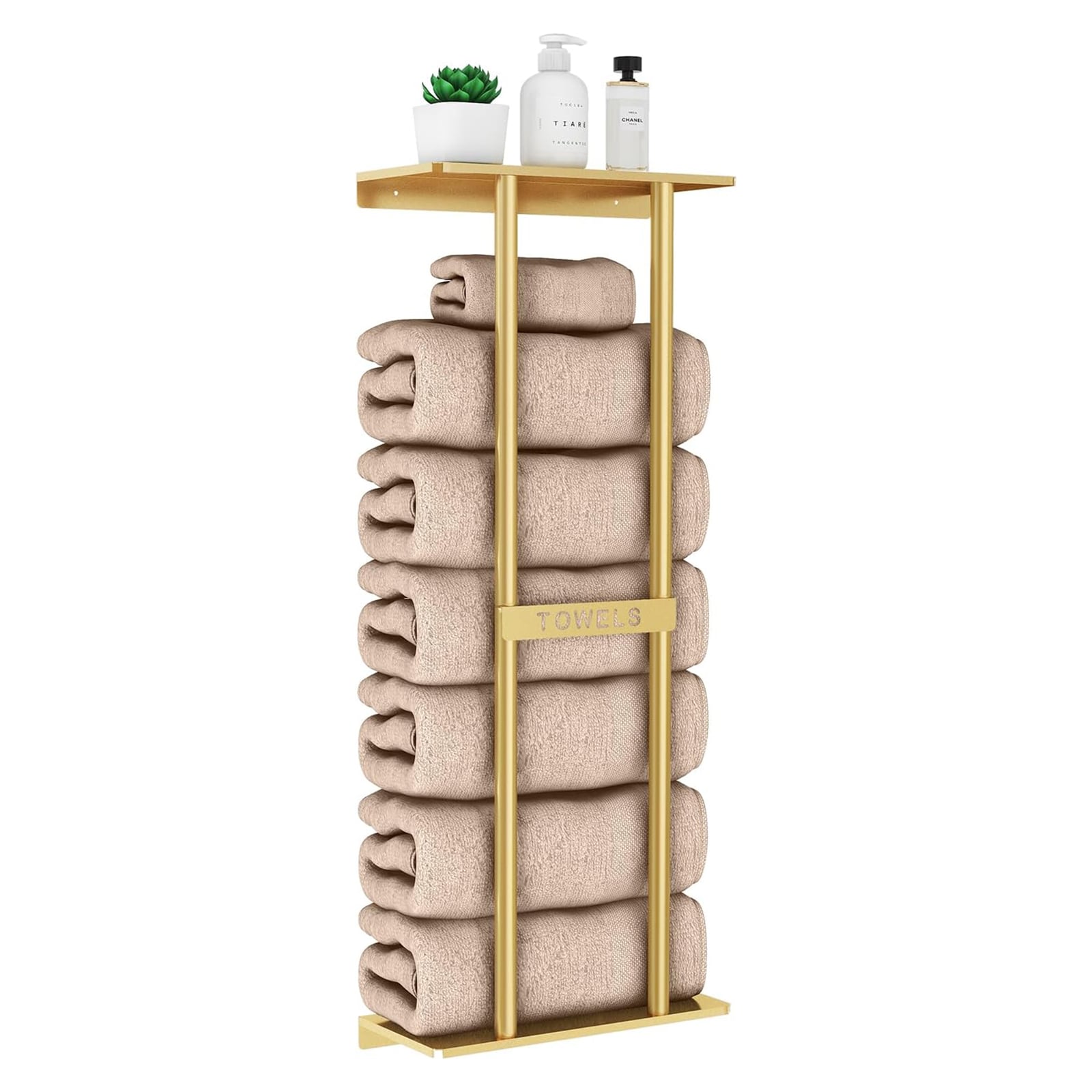 Afoxsos Bathroom Towel Storage Rack 30 inch Wall Mounted Shelf Holds 6 Large Rolled Towels White Finish Space Saving for Small Bathrooms 1 Piece
