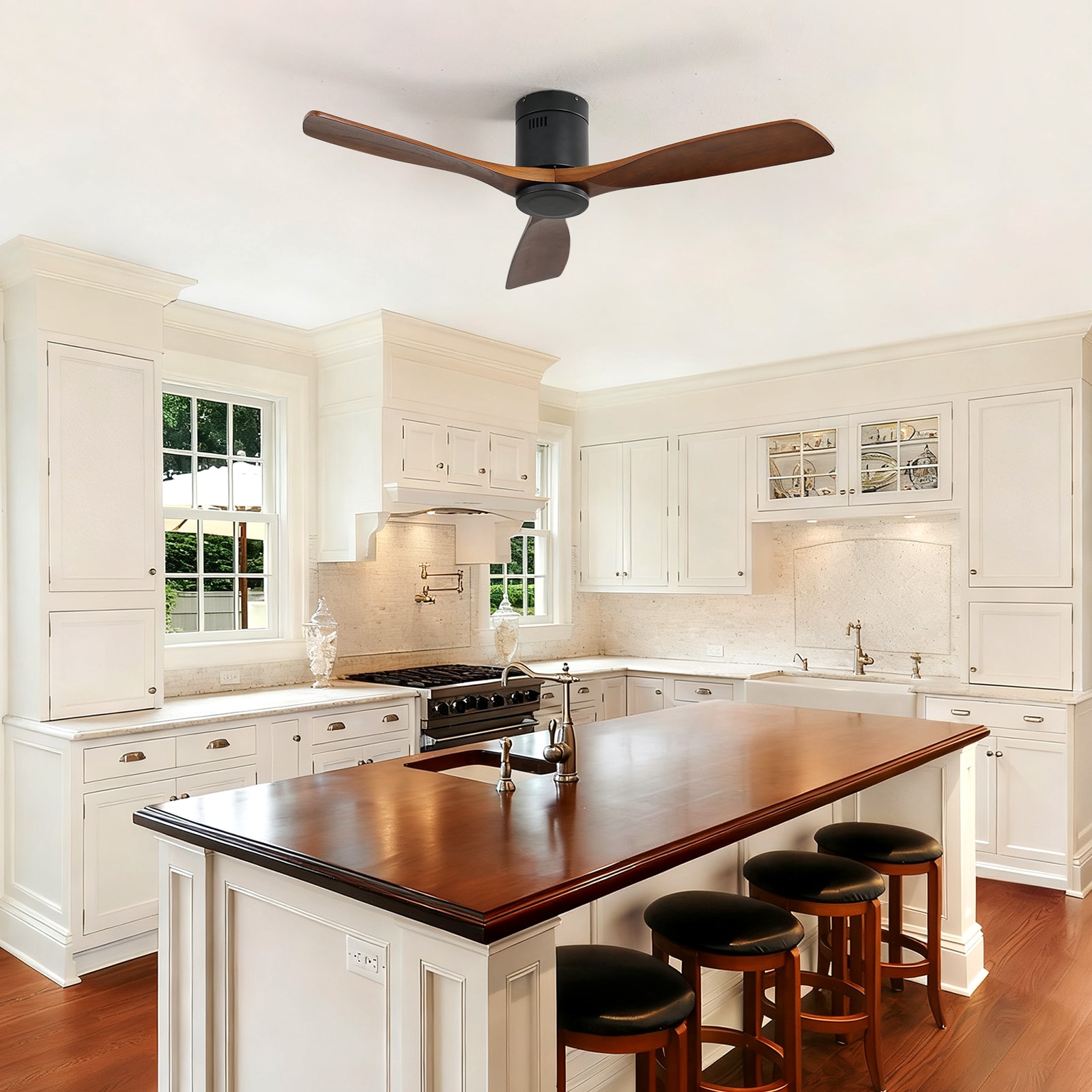 LUXEYARD 52 Inch Indoor Wooden Ceiling Fan With 3 Solid Wood Blades Remote Control Reversible - Image 2