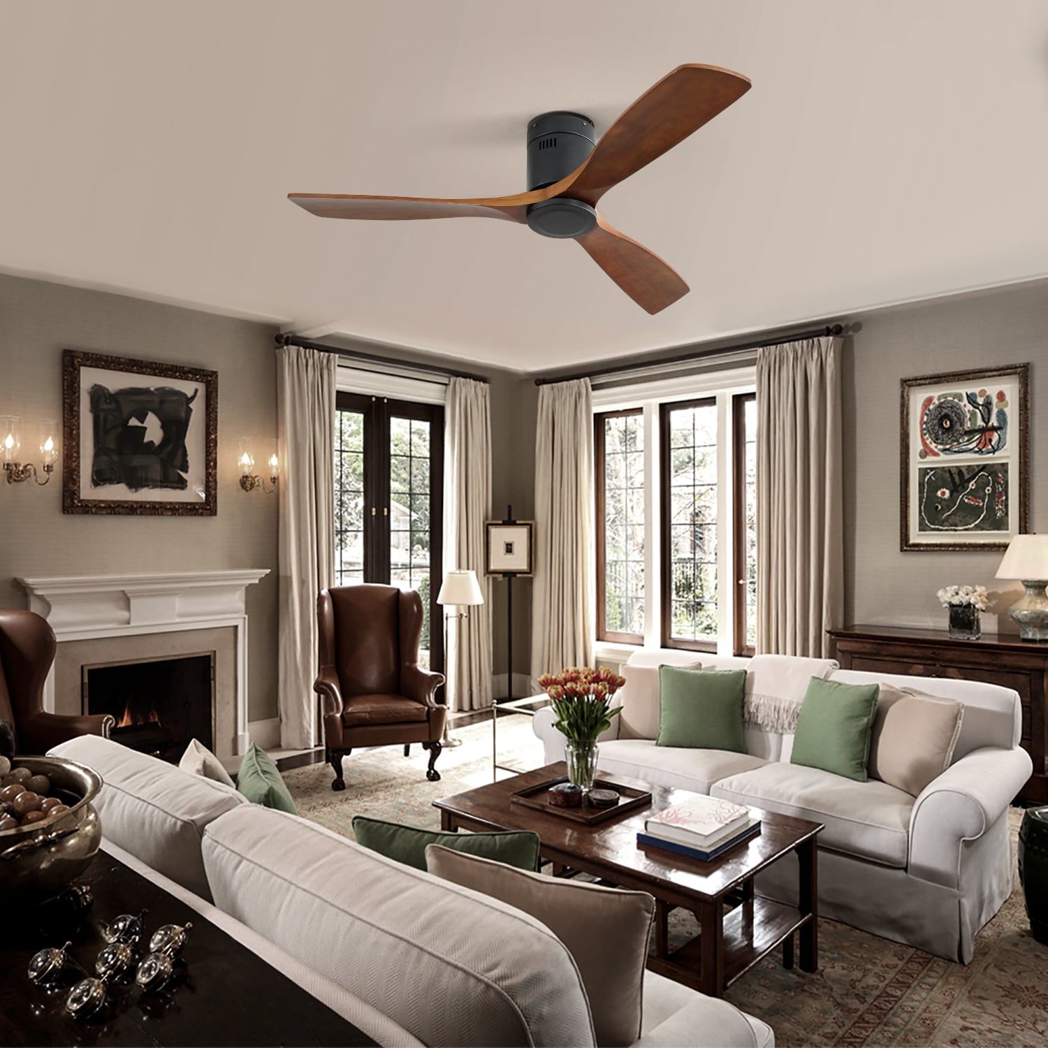 LUXEYARD 52 Inch Indoor Wooden Ceiling Fan With 3 Solid Wood Blades Remote Control Reversible - Image 6