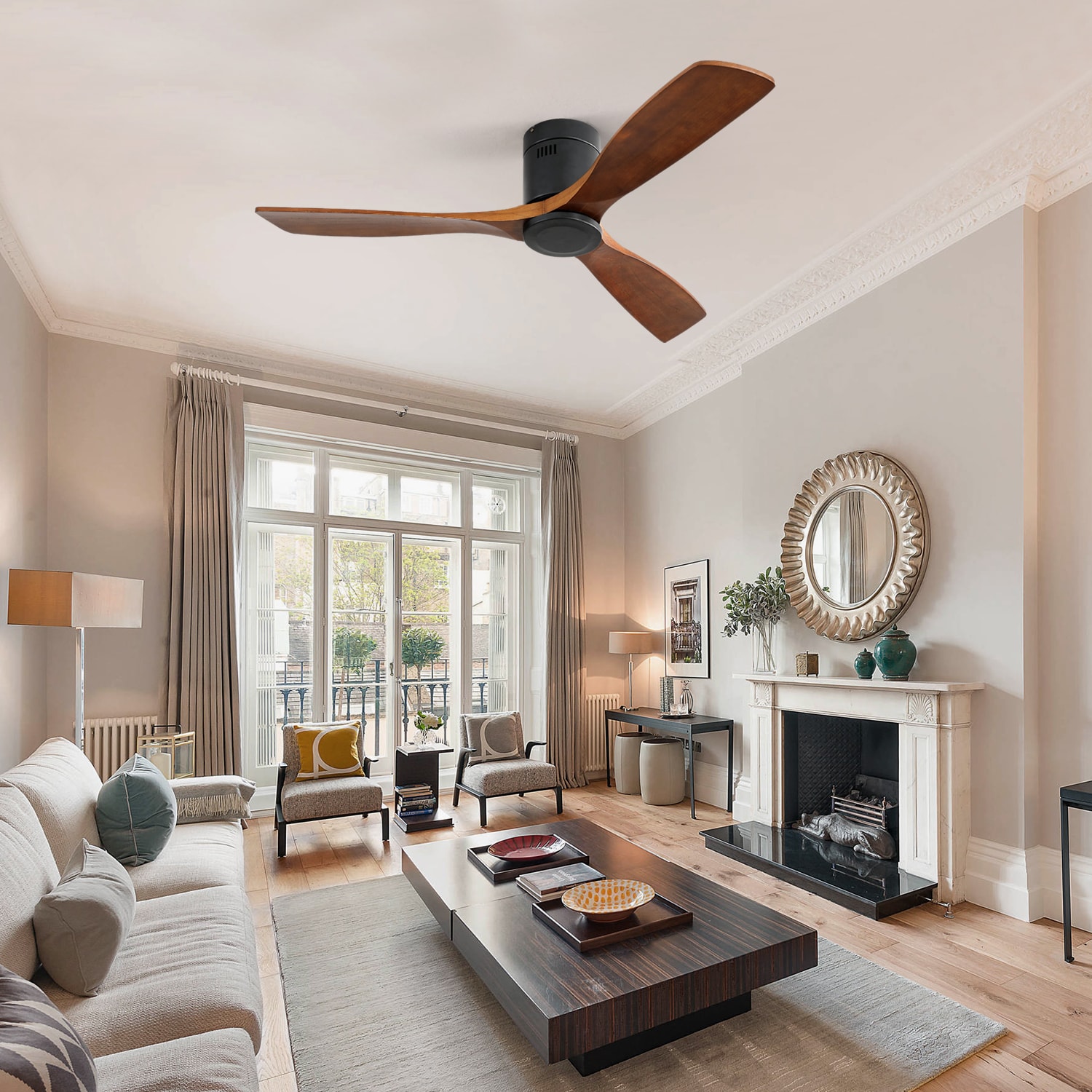 LUXEYARD 52 Inch Indoor Wooden Ceiling Fan With 3 Solid Wood Blades Remote Control Reversible - Image 5
