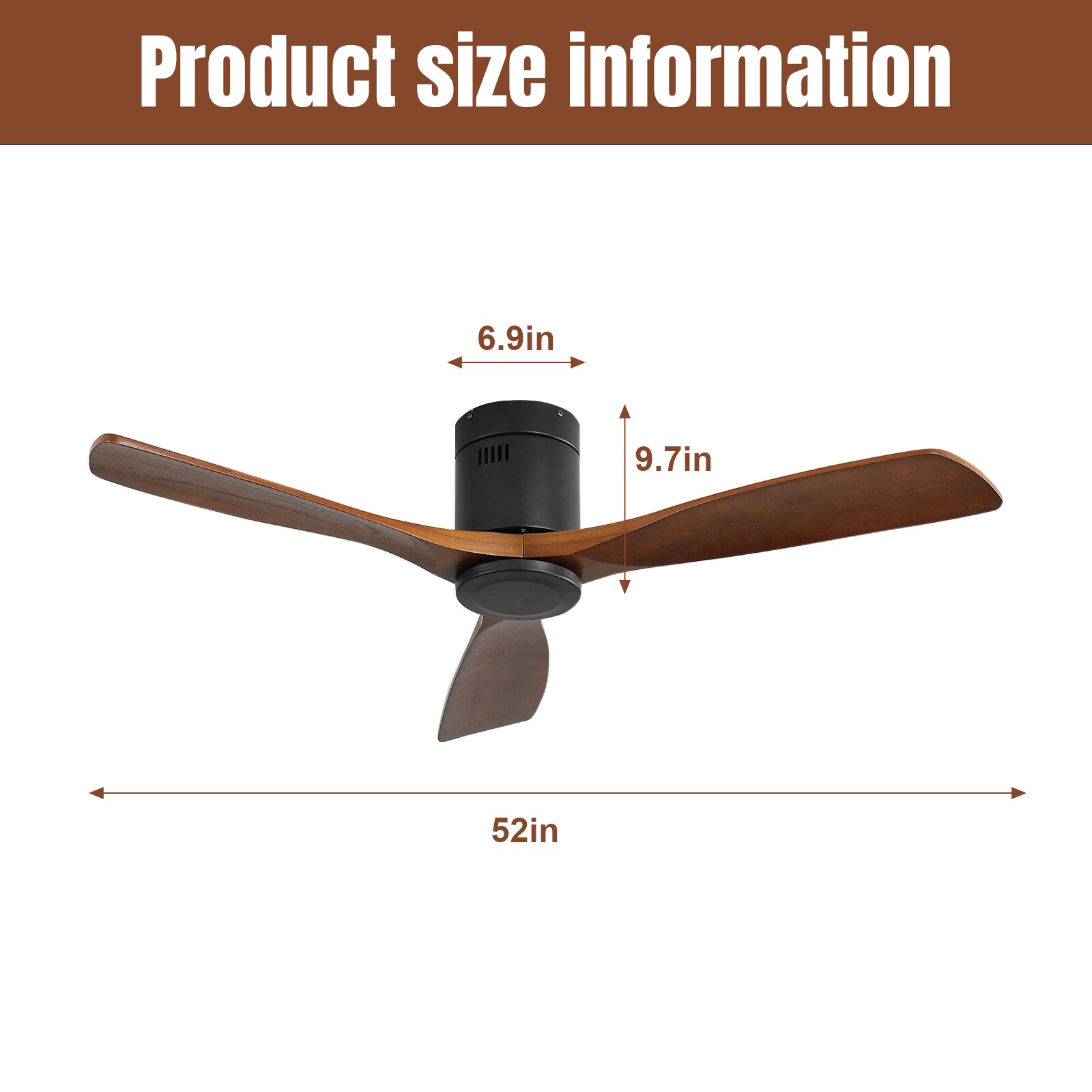LUXEYARD 52 Inch Indoor Wooden Ceiling Fan With 3 Solid Wood Blades Remote Control Reversible - Image 9