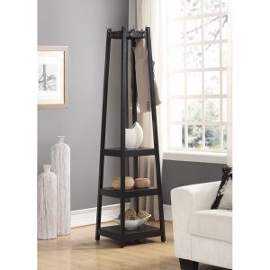 Watnature Vassen Coat Rack with 3-Tier Storage Shelves Black Finish Space-Saving Entryway