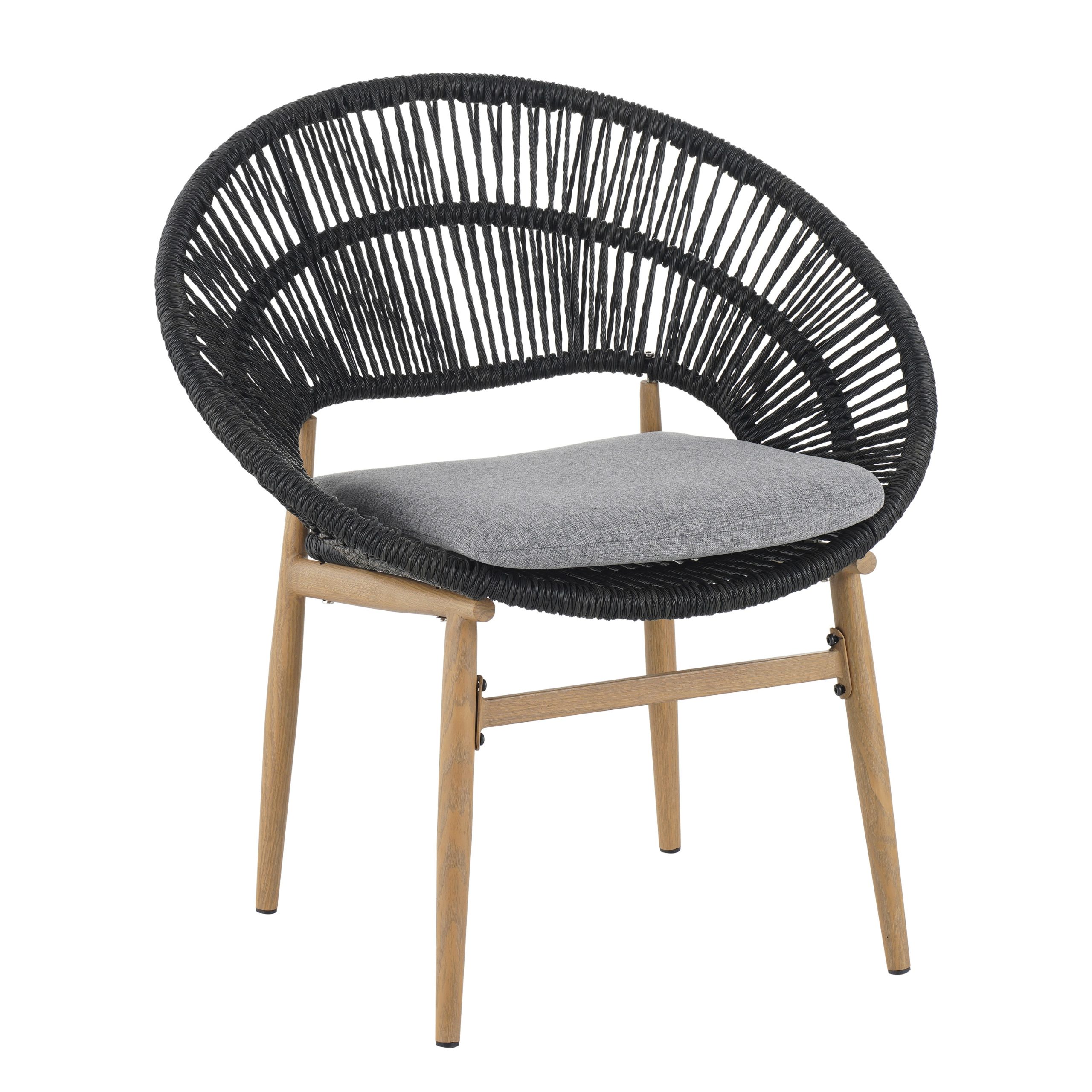 Afoxsos set of 2 outdoor wicker papasan style dining chairs dark gray faux rattan gray cushion teak finished legs weather resistant - Image 5