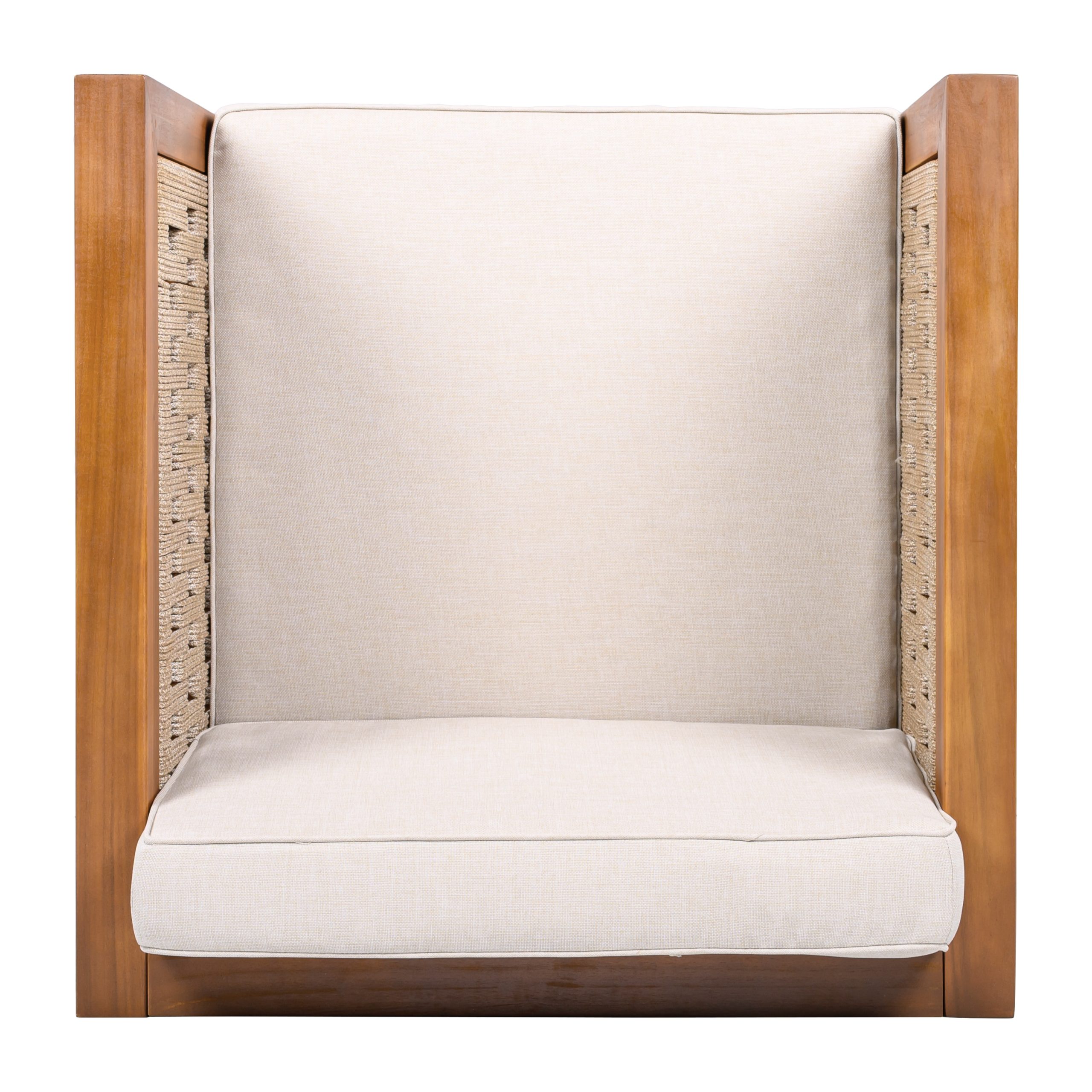 Afoxsos Acacia Wood Outdoor Club Chair Beige Rope Arm Beige Cushions 400 lbs Capacity 30.25 in W x 30.25 in D x 26.5 in H Durable Patio Seating - Image 9