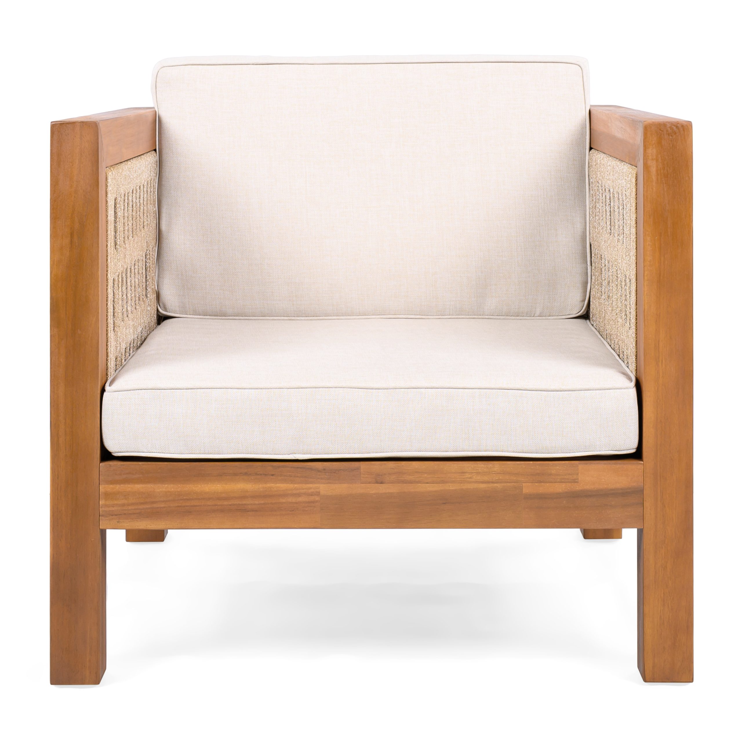 Afoxsos Acacia Wood Outdoor Club Chair Beige Rope Arm Beige Cushions 400 lbs Capacity 30.25 in W x 30.25 in D x 26.5 in H Durable Patio Seating - Image 5