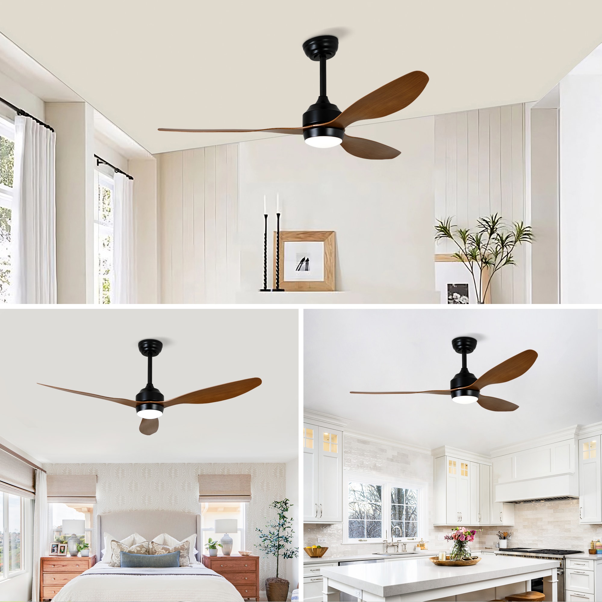 LUXEYARD 52in Ceiling Fan with Lights Quiet DC Motor 3 ABS Blade Ceiling Fans 6 Speed Levels Reversible Ceiling Fan for Patio Living Room Bedroom Office Matte Black Walnut - Image 4
