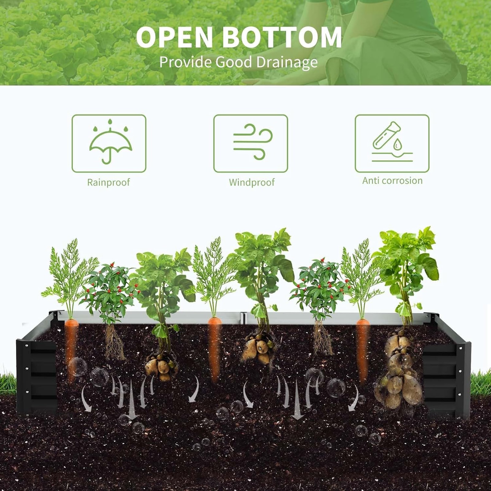 DOCRED 72.8 in x 37.4 in x 47.2 in Metal Planter Box with Roll-Up Window Galvanized Raised Garden Bed with PVC Cover Mini Greenhouse Tent - Image 6