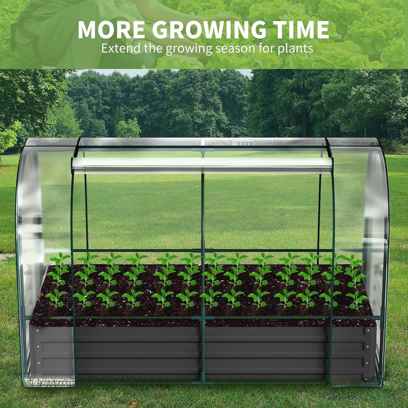 DOCRED 72.8 in x 37.4 in x 47.2 in Metal Planter Box with Roll-Up Window Galvanized Raised Garden Bed with PVC Cover Mini Greenhouse Tent - Image 8