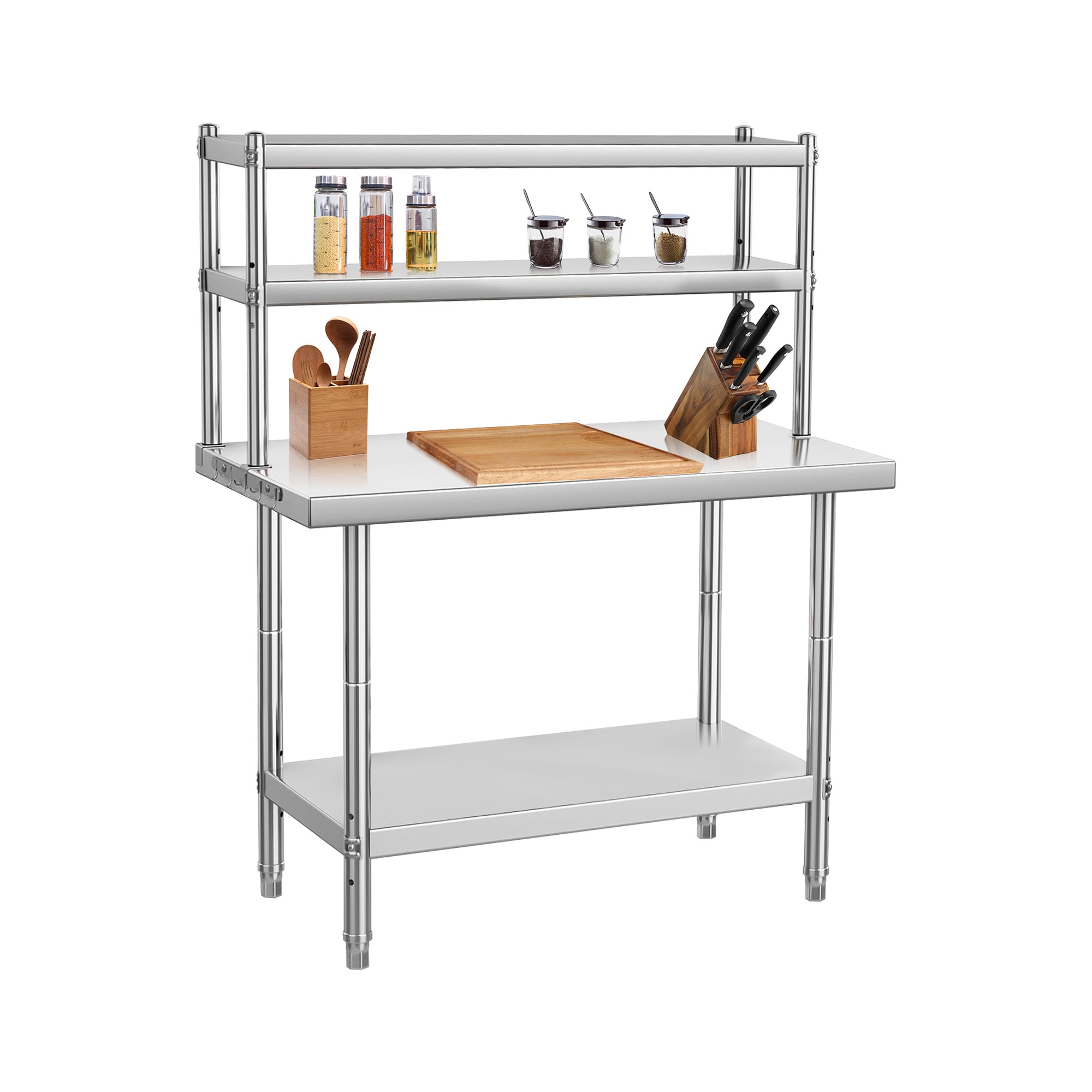Garvee Stainless Steel Prep Table 48x24 Inch Commercial Kitchen Work Table with Adjustable Undershelf 1460 LBS Capacity for Restaurant Garage Home