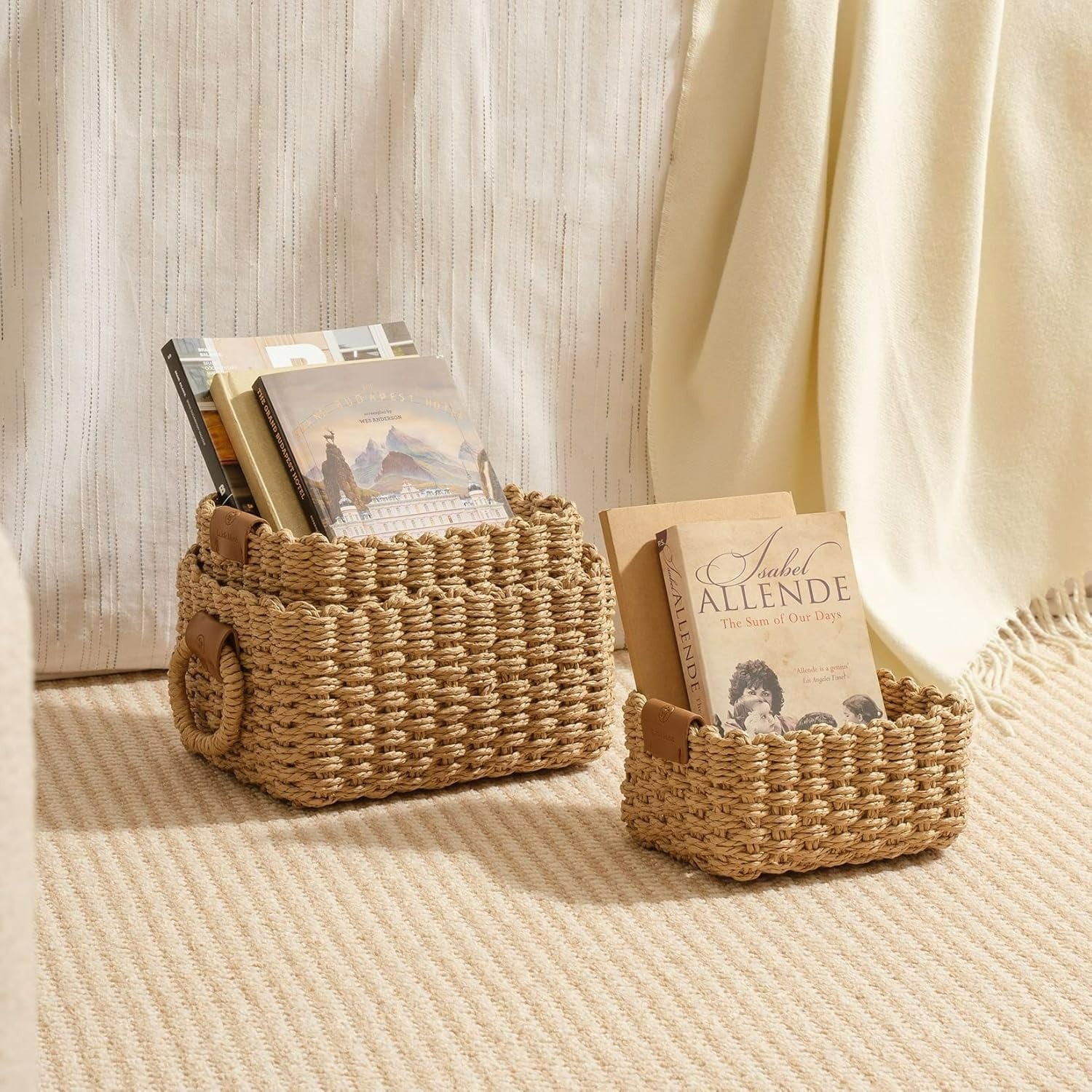Paradigms Interiors Set Of 3 Square Woven Storage Baskets Recycled Paper Rope Handwoven Organizer For Shelves Drawer Bathroom Or Cupboard - Image 3