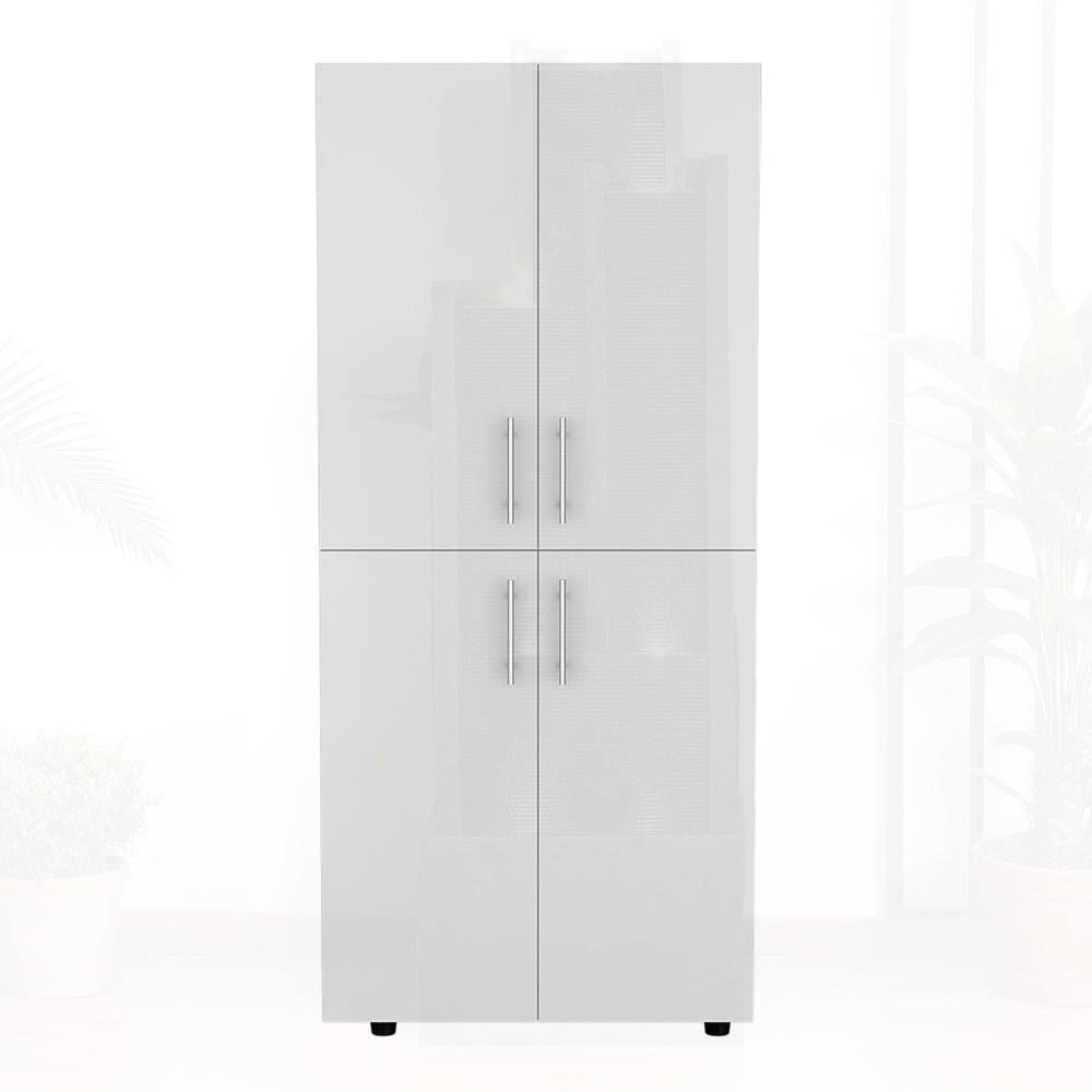 Watnature Hazel Tall Four Door Wardrobe Closet Cabinet with Spacious Shelving Dual Hanging Rods and Clean White Finish - Image 5