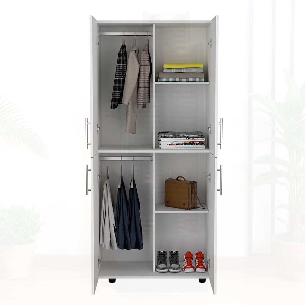 Watnature Hazel Tall Four Door Wardrobe Closet Cabinet with Spacious Shelving Dual Hanging Rods and Clean White Finish - Image 6