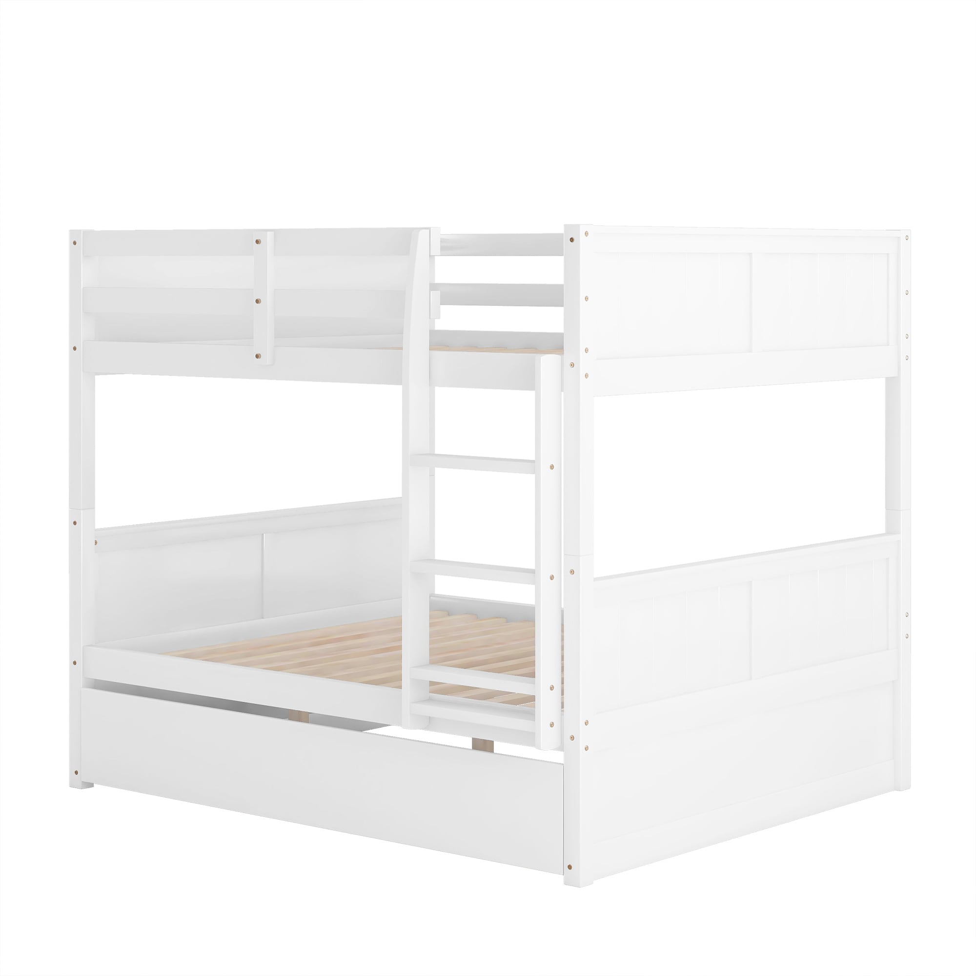 Bellemave Full Over Full Bunk Bed with Trundle Wooden Trundle Bed Frame with Ladder and Safety Guardrail Convertible to 2 Platform Beds for Kids Teens Adults White - Image 2