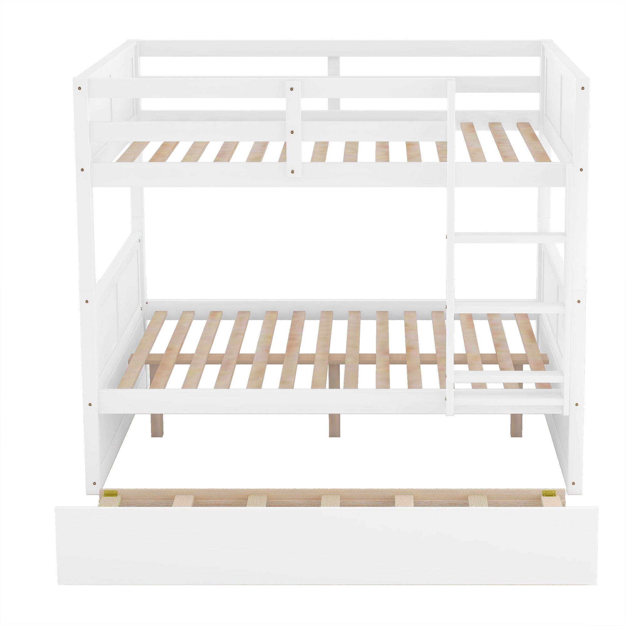 Bellemave Full Over Full Bunk Bed with Trundle Wooden Trundle Bed Frame with Ladder and Safety Guardrail Convertible to 2 Platform Beds for Kids Teens Adults White - Image 6