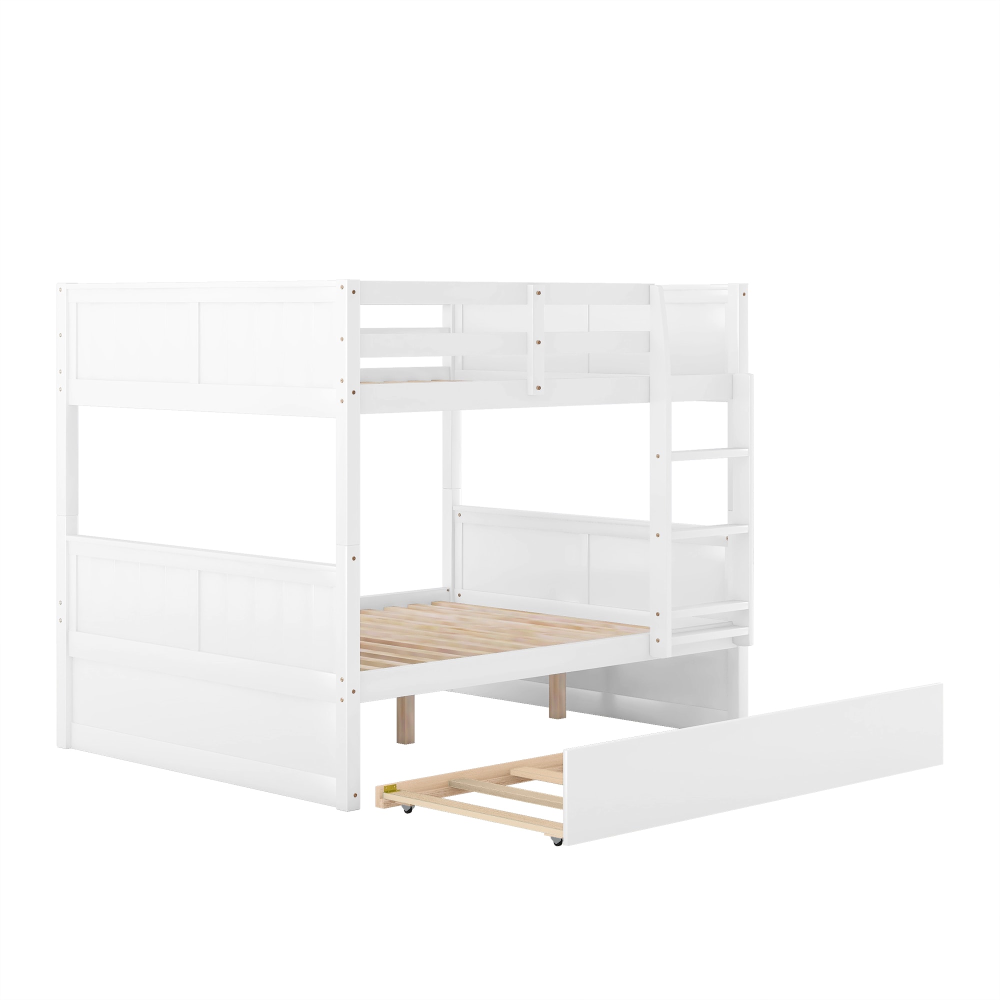 Bellemave Full Over Full Bunk Bed with Trundle Wooden Trundle Bed Frame with Ladder and Safety Guardrail Convertible to 2 Platform Beds for Kids Teens Adults White - Image 4