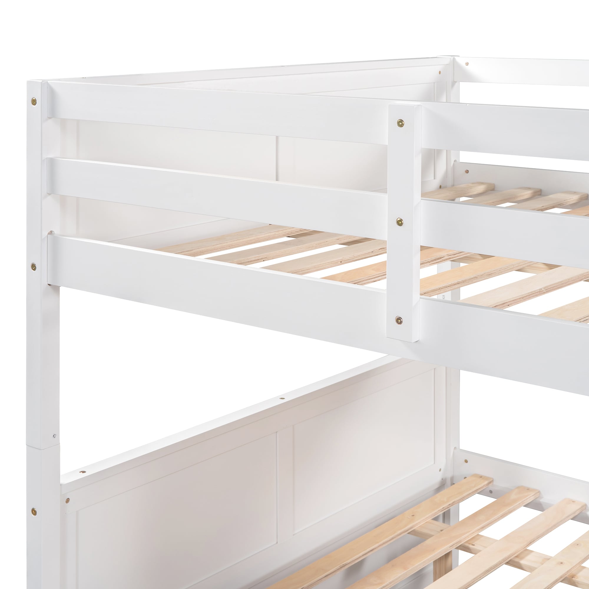 Bellemave Full Over Full Bunk Bed with Trundle Wooden Trundle Bed Frame with Ladder and Safety Guardrail Convertible to 2 Platform Beds for Kids Teens Adults White - Image 8