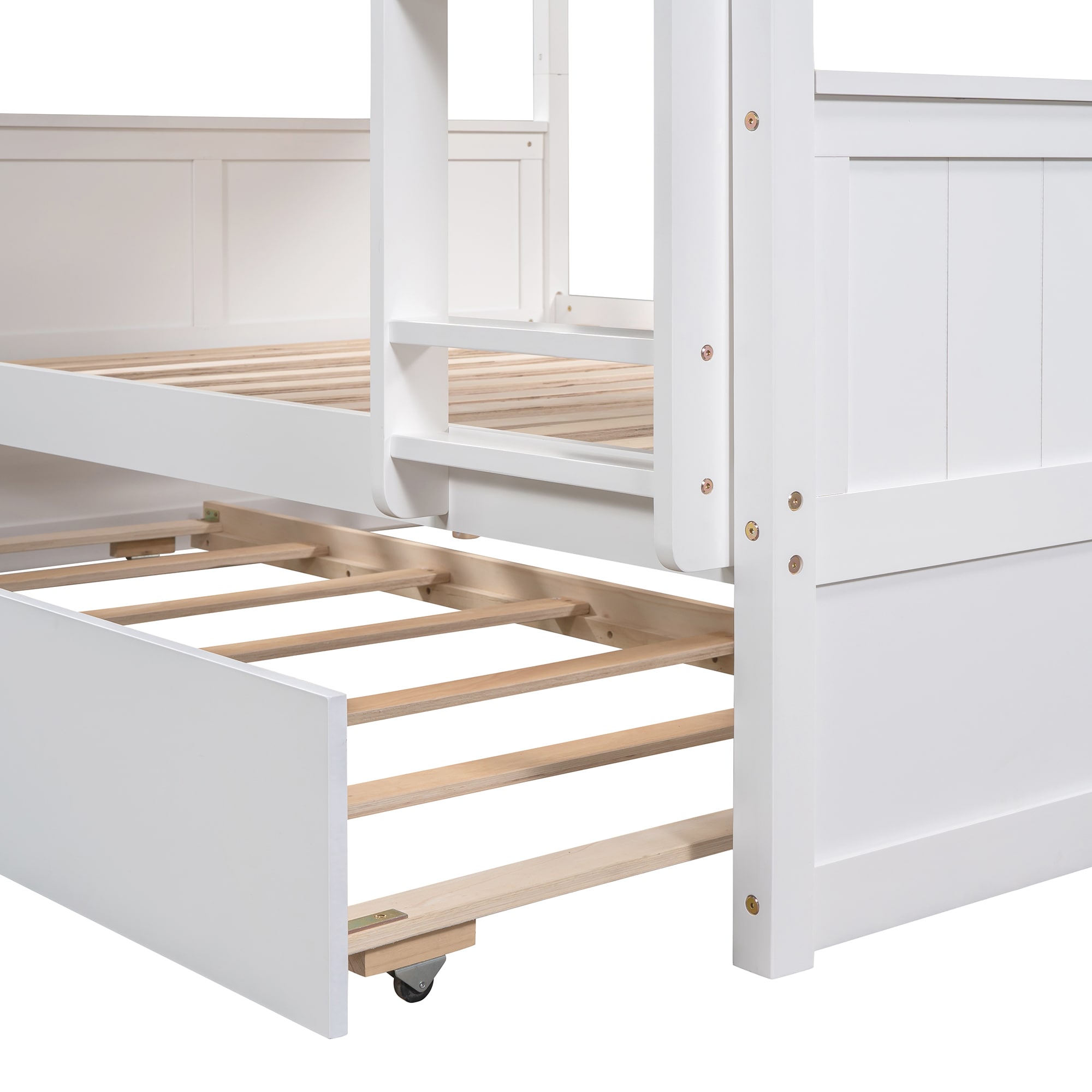 Bellemave Full Over Full Bunk Bed with Trundle Wooden Trundle Bed Frame with Ladder and Safety Guardrail Convertible to 2 Platform Beds for Kids Teens Adults White - Image 9