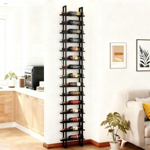 Misopily Large Wall Mount Wine Rack 16 Tier 16 Bottle Metal Wine Storage Organizer Modern Black Display Shelf for Home Bar Kitchen Dining Room