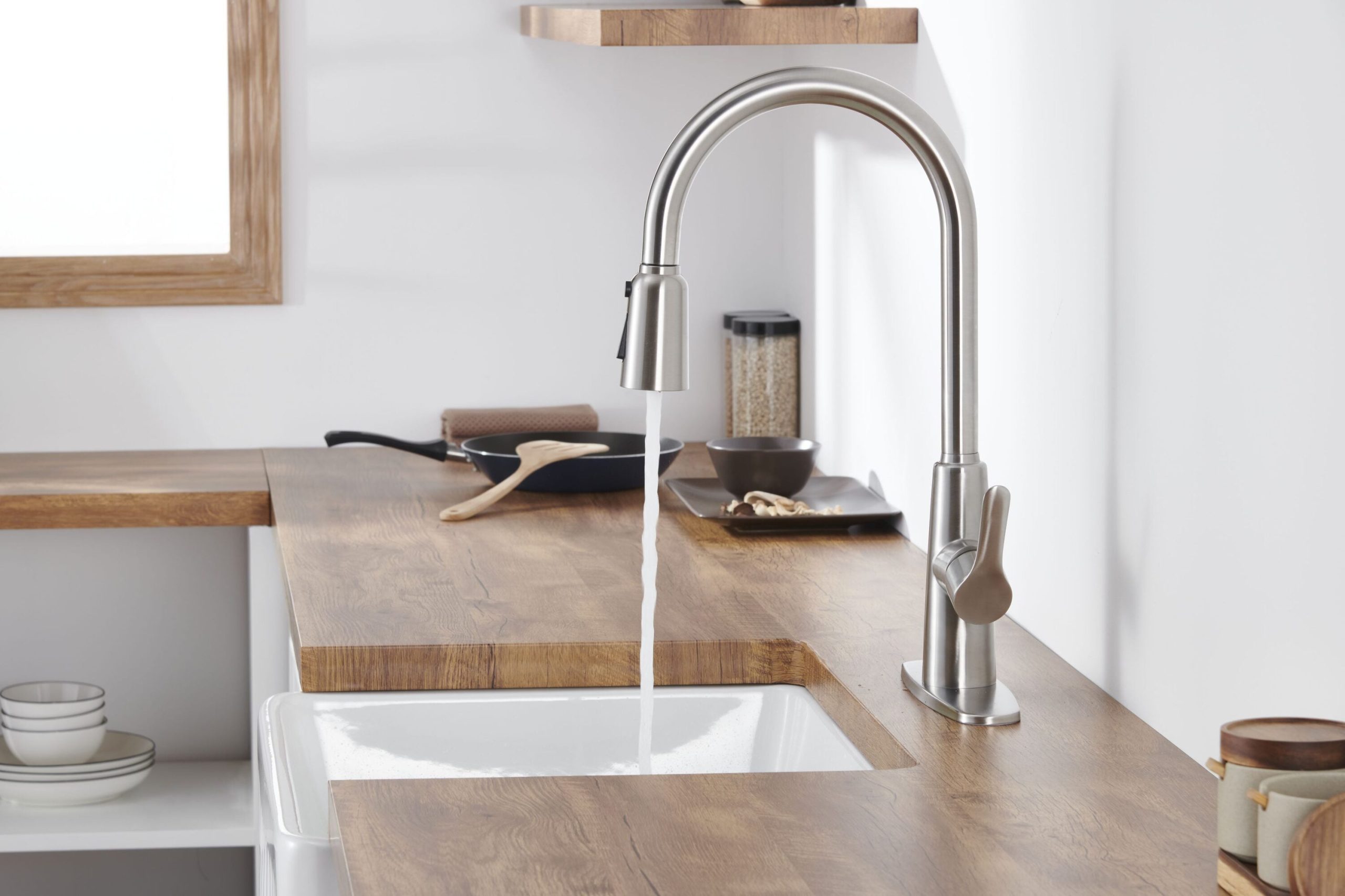LUXEYARD Kitchen Sink Faucet with Pull Out Sprayer Brushed Nickle Stainless Steel High Arc Kitchen Sink Faucet 3 Way Setting Single Handle Kitchen Faucets with Deck Plate - Image 9