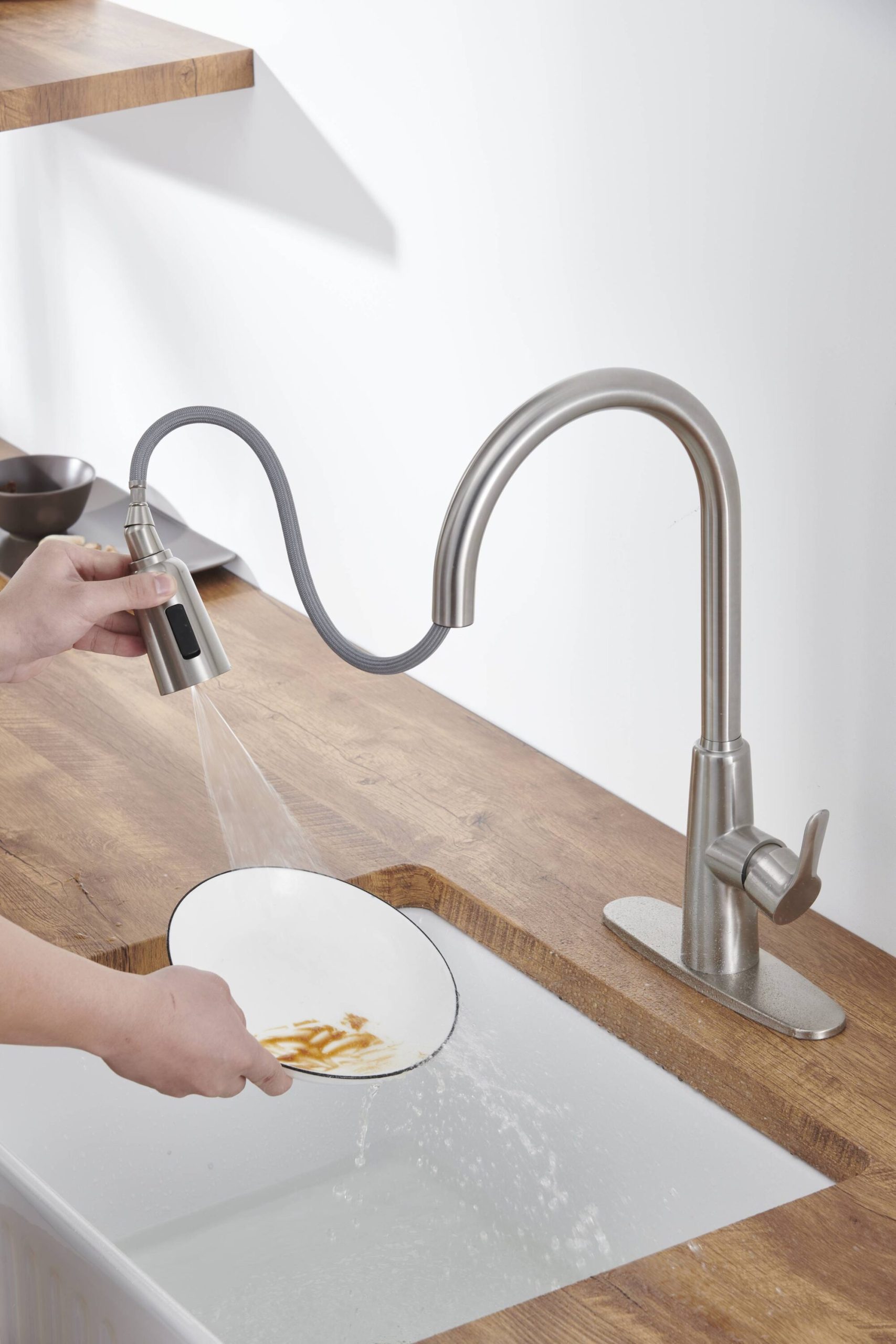 LUXEYARD Kitchen Sink Faucet with Pull Out Sprayer Brushed Nickle Stainless Steel High Arc Kitchen Sink Faucet 3 Way Setting Single Handle Kitchen Faucets with Deck Plate - Image 10