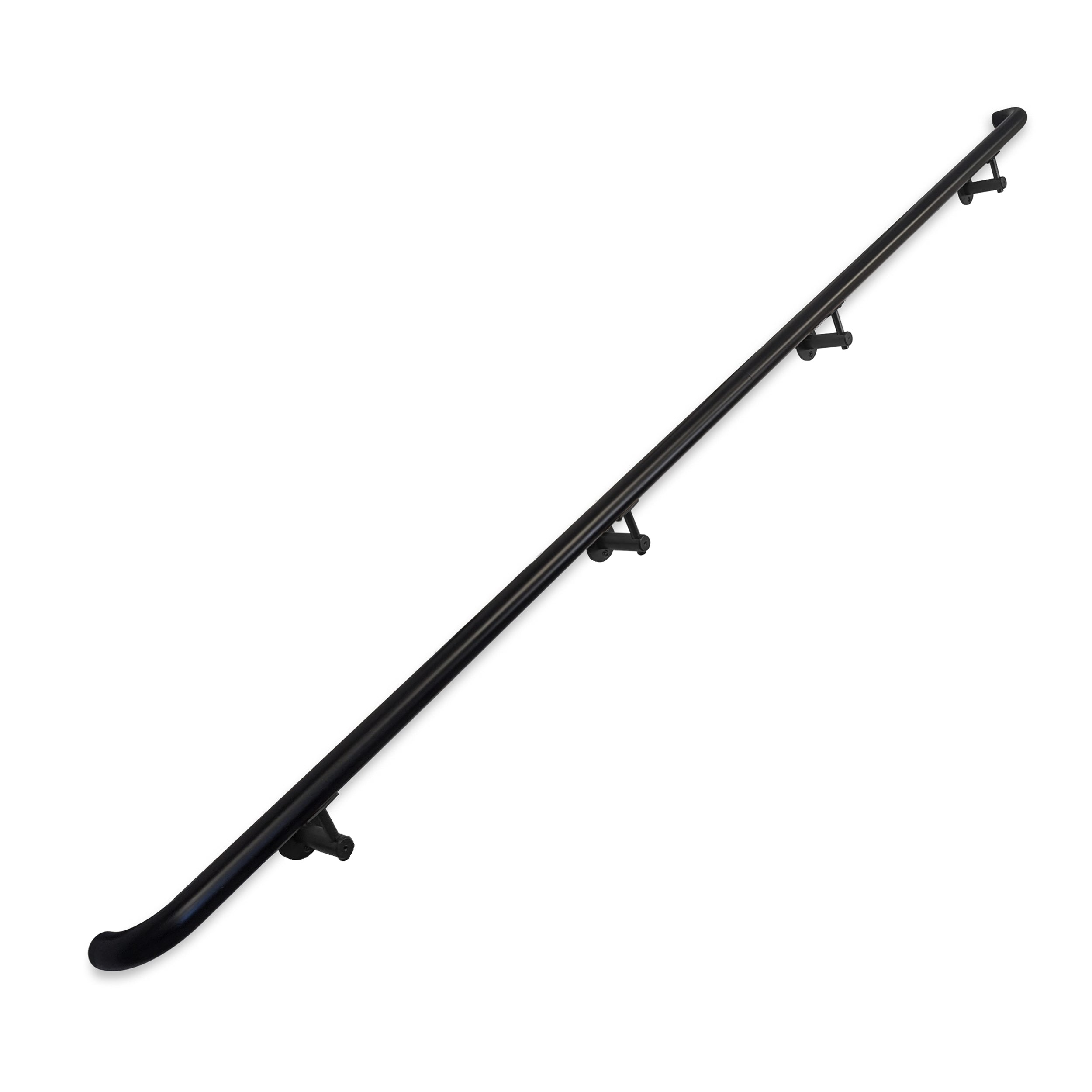 Concept Fusion 8 Foot L Industrial Aluminum Round ADA Returns to Wall Complete Indoor/Outdoor Straight Handrail Grab Bar Kit Black Powder Coated Finish