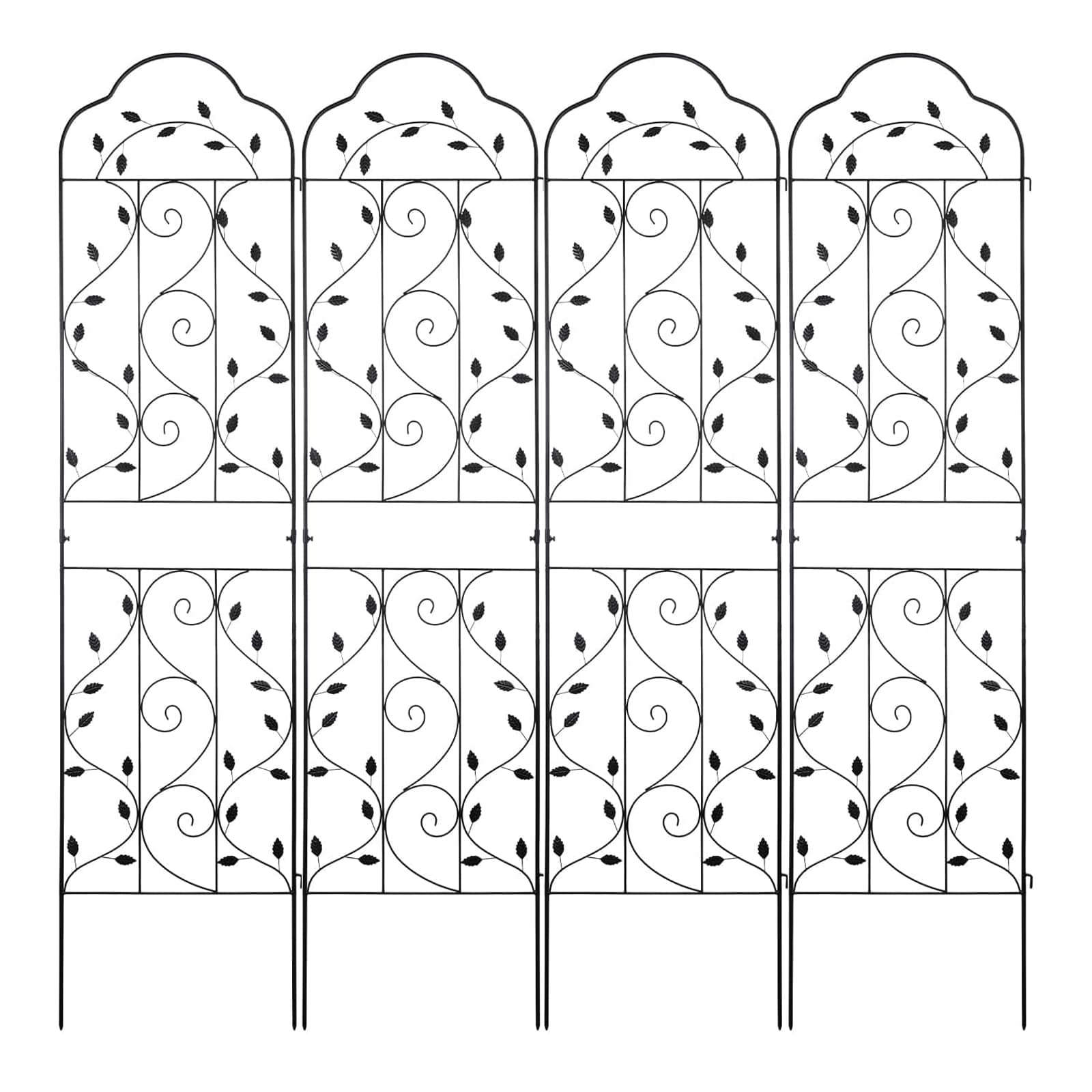 Etokfoks 4 Pack 84 x 19 Inch Heavy Duty Metal Garden Trellis Rustproof Black Steel Climbing Plant Support for Roses Vegetables Flowers Outdoor