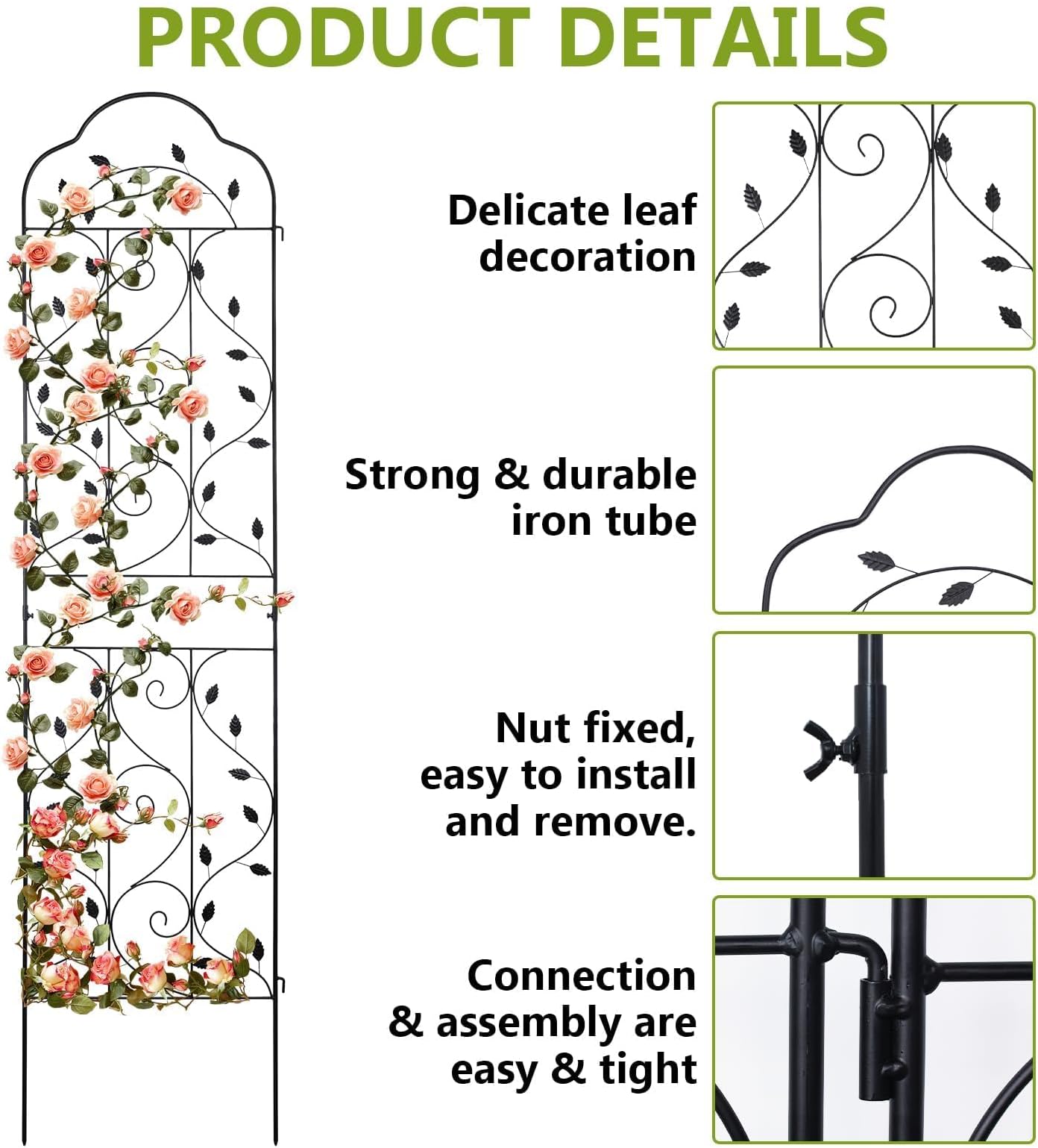 Etokfoks 4 Pack 84 x 19 Inch Heavy Duty Metal Garden Trellis Rustproof Black Steel Climbing Plant Support for Roses Vegetables Flowers Outdoor - Image 2