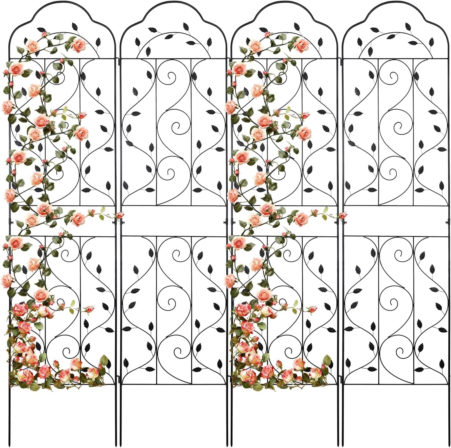 Etokfoks 4 Pack 84 x 19 Inch Heavy Duty Metal Garden Trellis Rustproof Black Steel Climbing Plant Support for Roses Vegetables Flowers Outdoor - Image 8