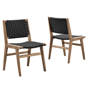 Modway  Saoirse Woven Rope Wood Dining Side Chair Set of 2 in Walnutt Black