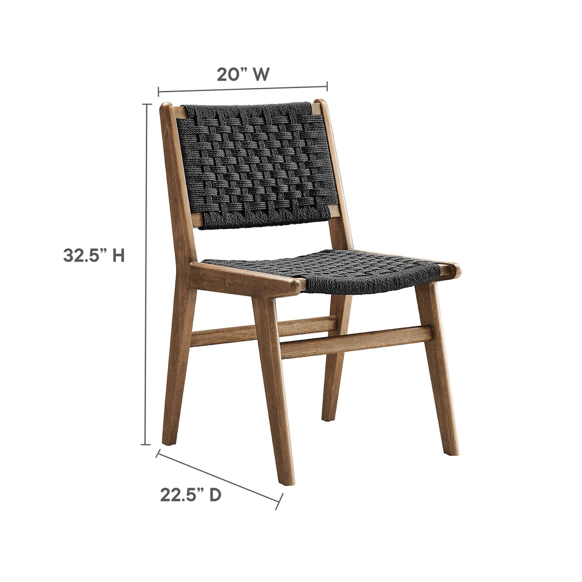 Modway Saoirse Woven Rope Wood Dining Side Chair Set of 2 in Walnutt Black - Image 3