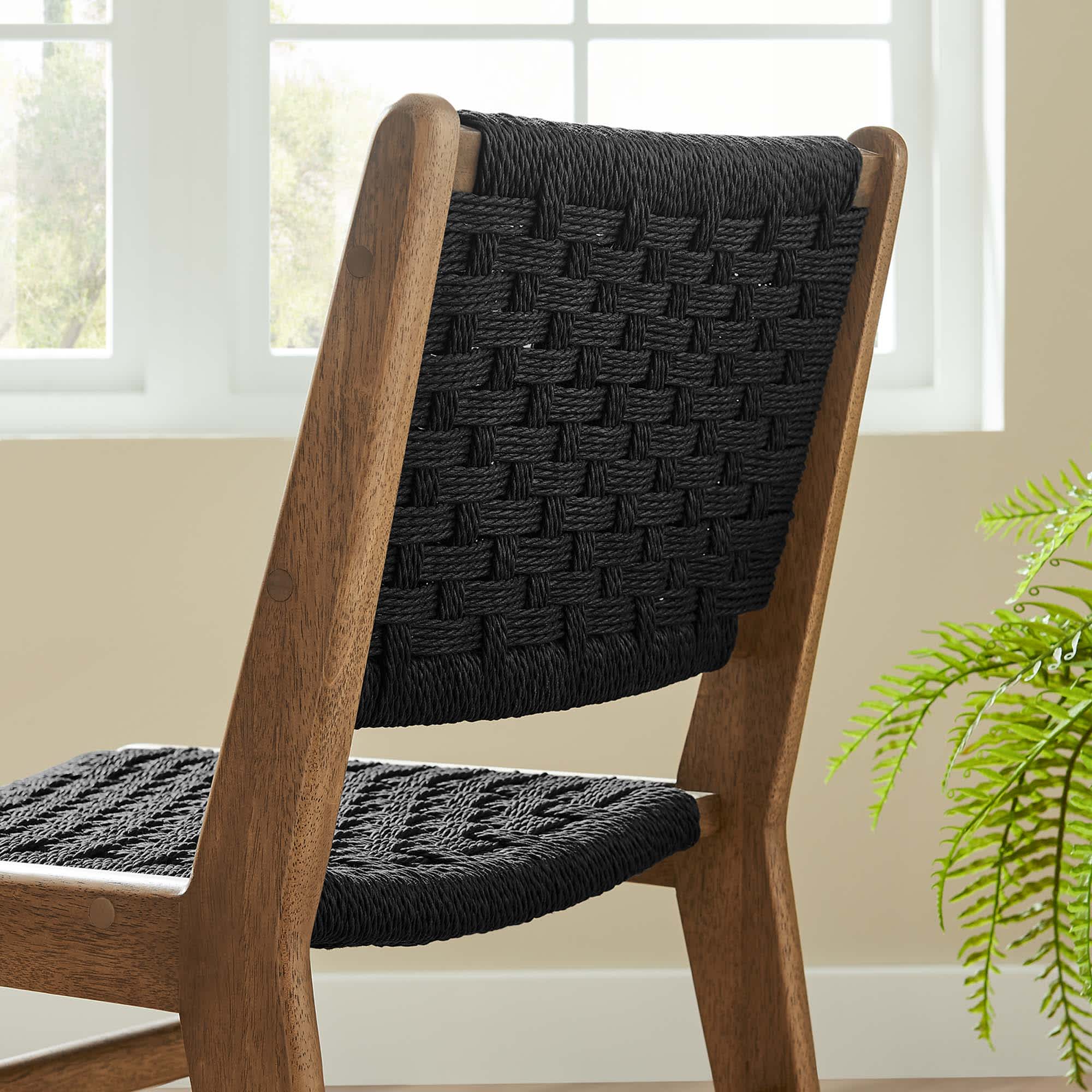 Modway Saoirse Woven Rope Wood Dining Side Chair Set of 2 in Walnutt Black - Image 11