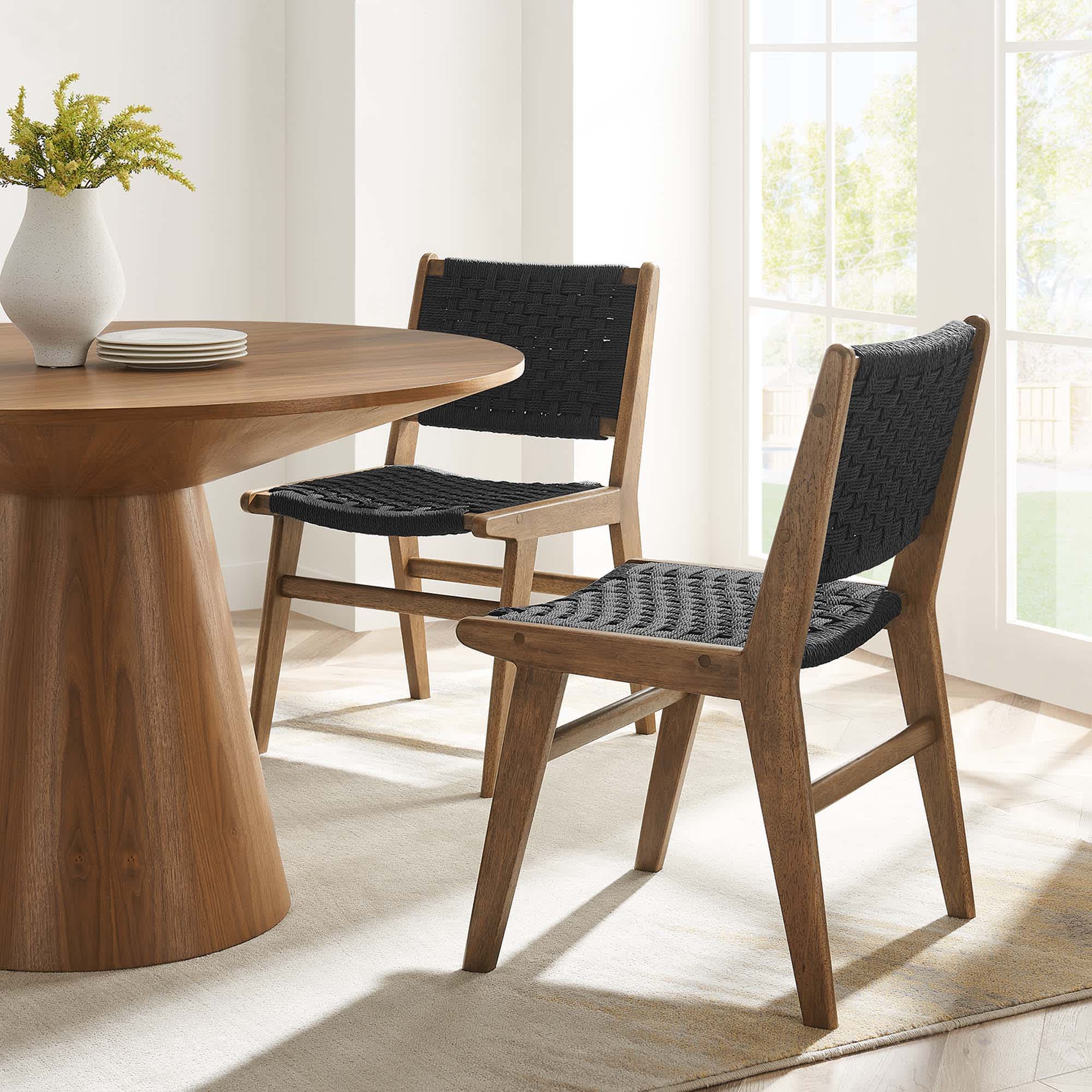 Modway Saoirse Woven Rope Wood Dining Side Chair Set of 2 in Walnutt Black - Image 10