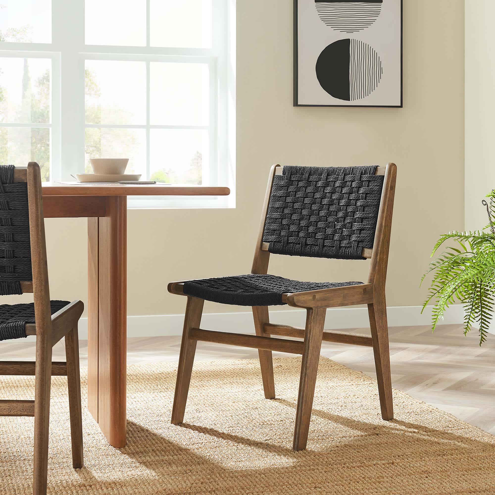 Modway Saoirse Woven Rope Wood Dining Side Chair Set of 2 in Walnutt Black - Image 9