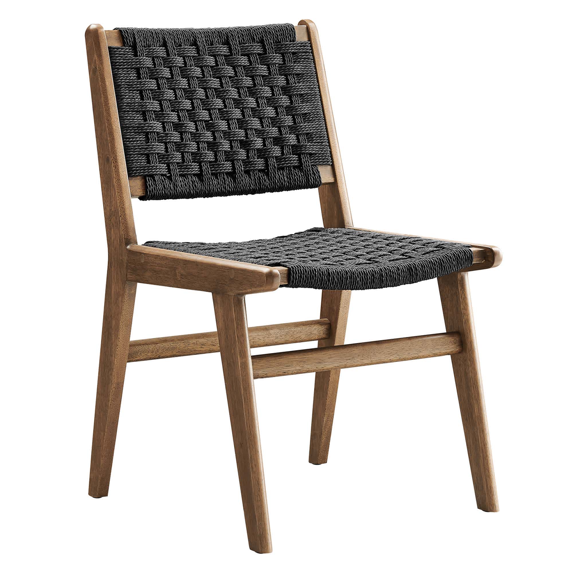 Modway Saoirse Woven Rope Wood Dining Side Chair Set of 2 in Walnutt Black - Image 8