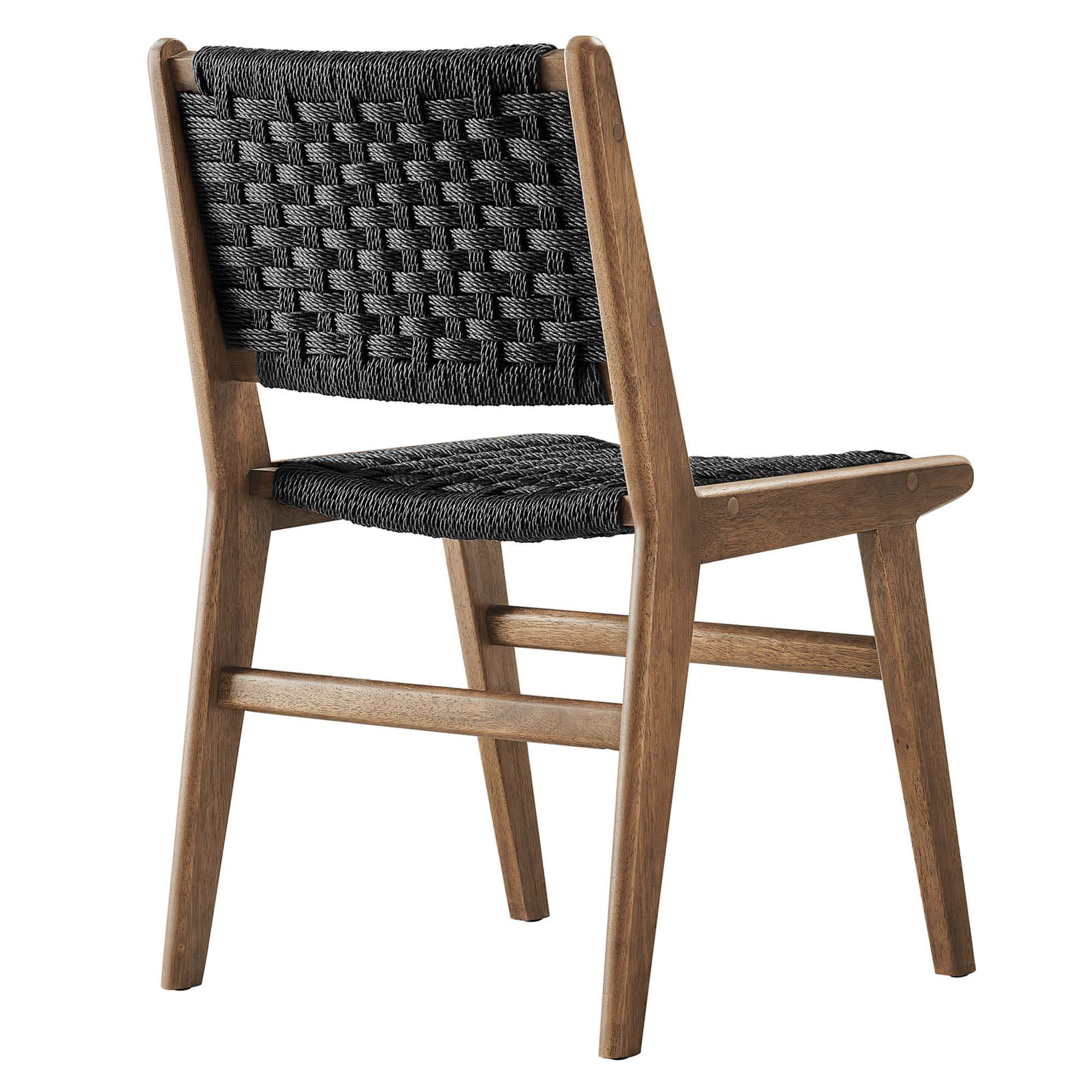 Modway Saoirse Woven Rope Wood Dining Side Chair Set of 2 in Walnutt Black - Image 6