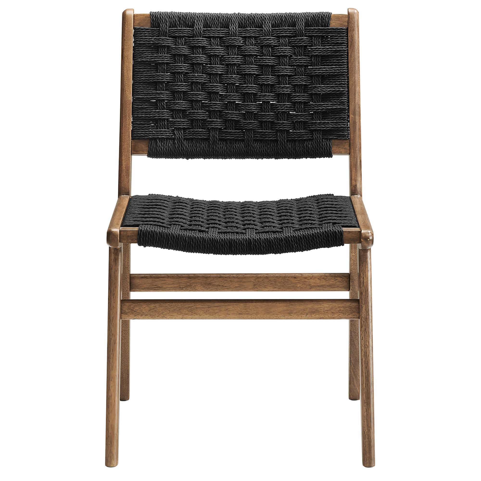 Modway Saoirse Woven Rope Wood Dining Side Chair Set of 2 in Walnutt Black - Image 5