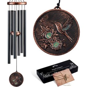 Etokfoks 1 Piece 32 Inch Hummingbird Wind Chime Deep Tone Six Aluminum Tubes Vintage Outdoor Garden Patio Porch Balcony Hanging Decor Gift