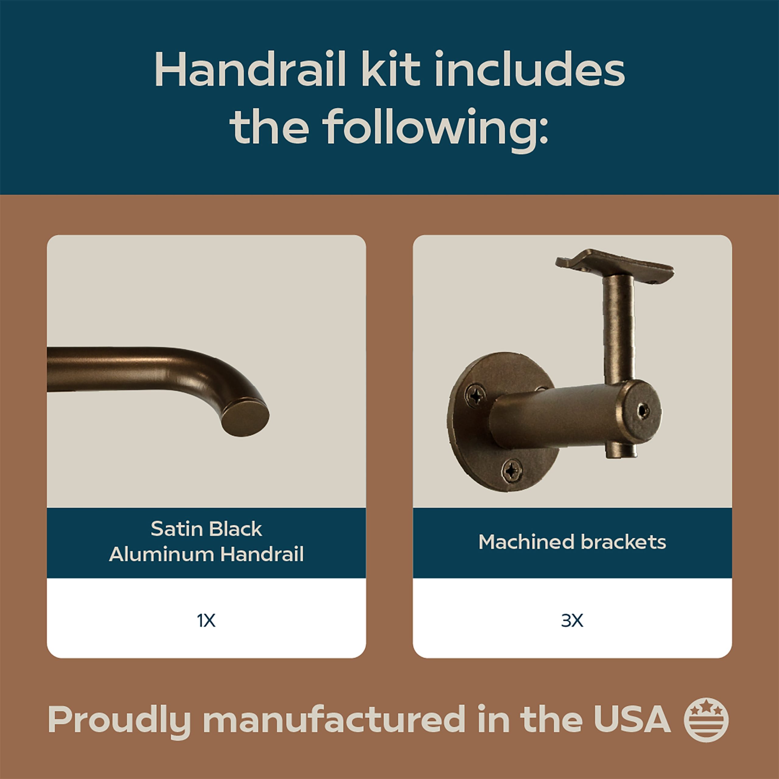 Concept Fusion 6 Foot L Industrial Aluminum Round ADA Returns to Wall Complete Indoor/Outdoor Straight Handrail Grab Bar Kit Bronze Powder Coated Finish - Image 8