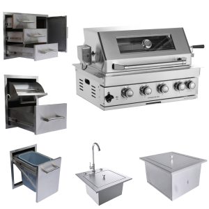 Mondawe 95-in W Modular Outdoor Kitchen Cabinet Set with Grill with 2 -Burners Gas Grill, Stainless steel