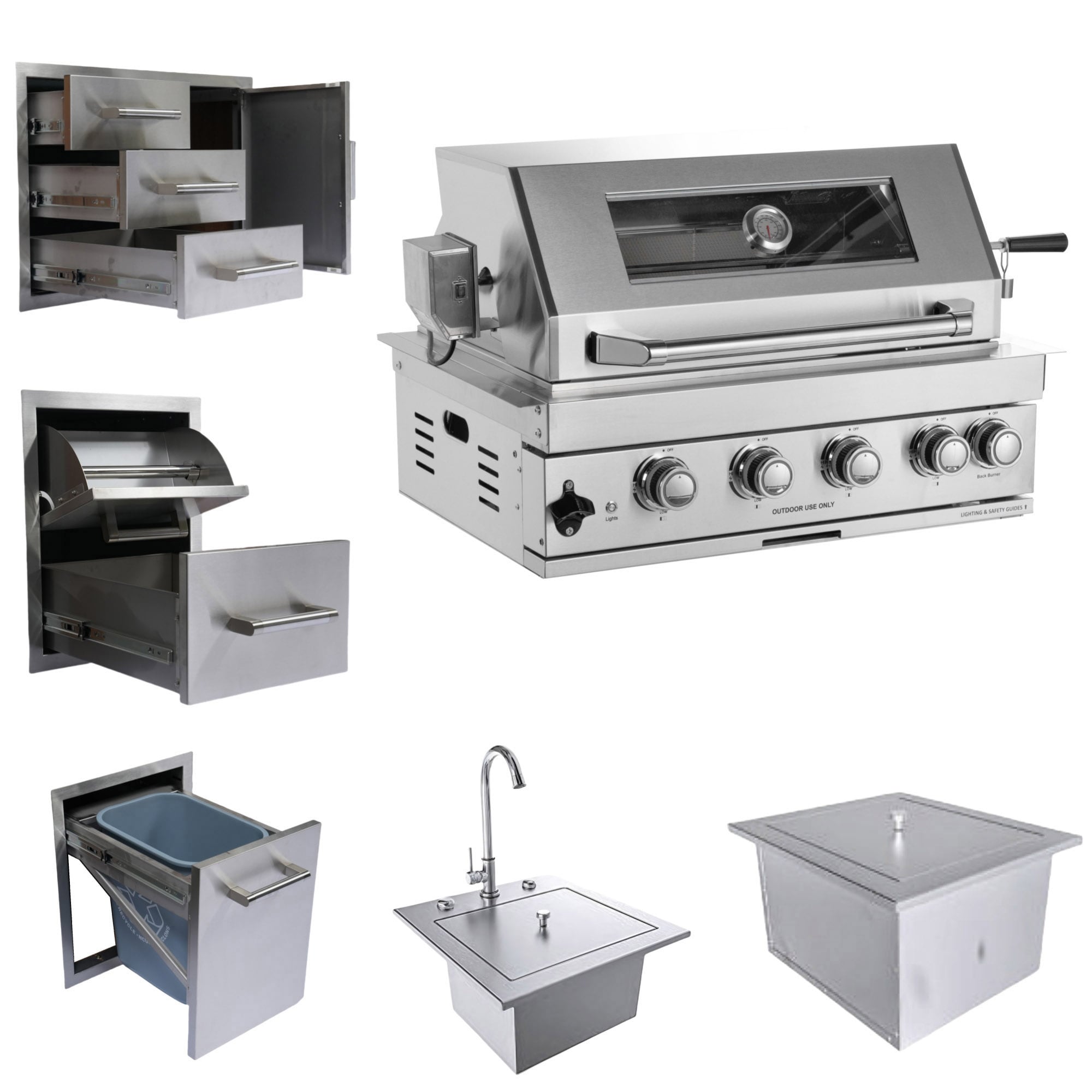 Mondawe 95-in W Modular Outdoor Kitchen Cabinet Set with Grill with 2 -Burners Gas Grill, Stainless steel