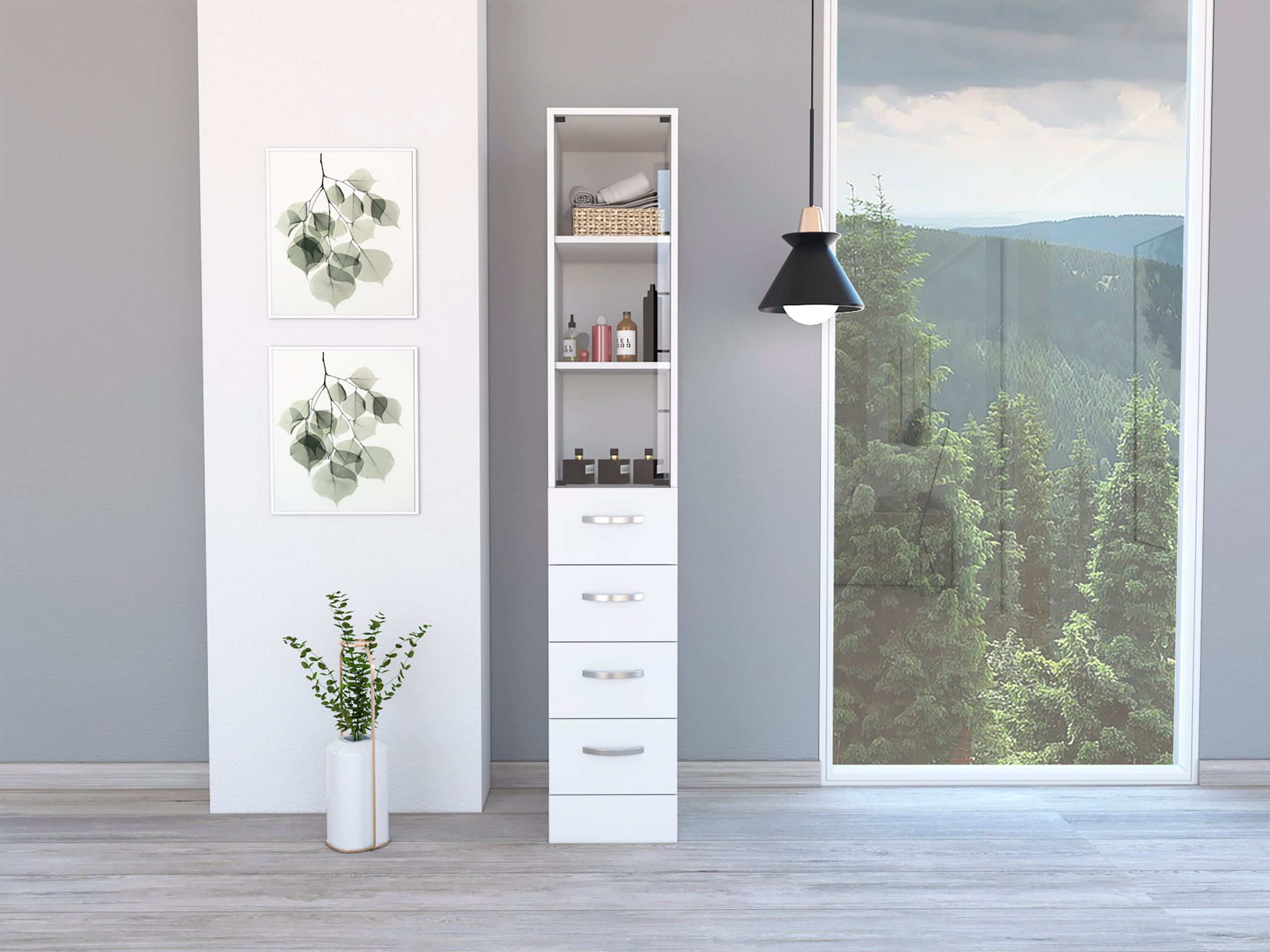 LUXEYARD Vanguard Linen Cabinet Three Shelves Four Drawers -White