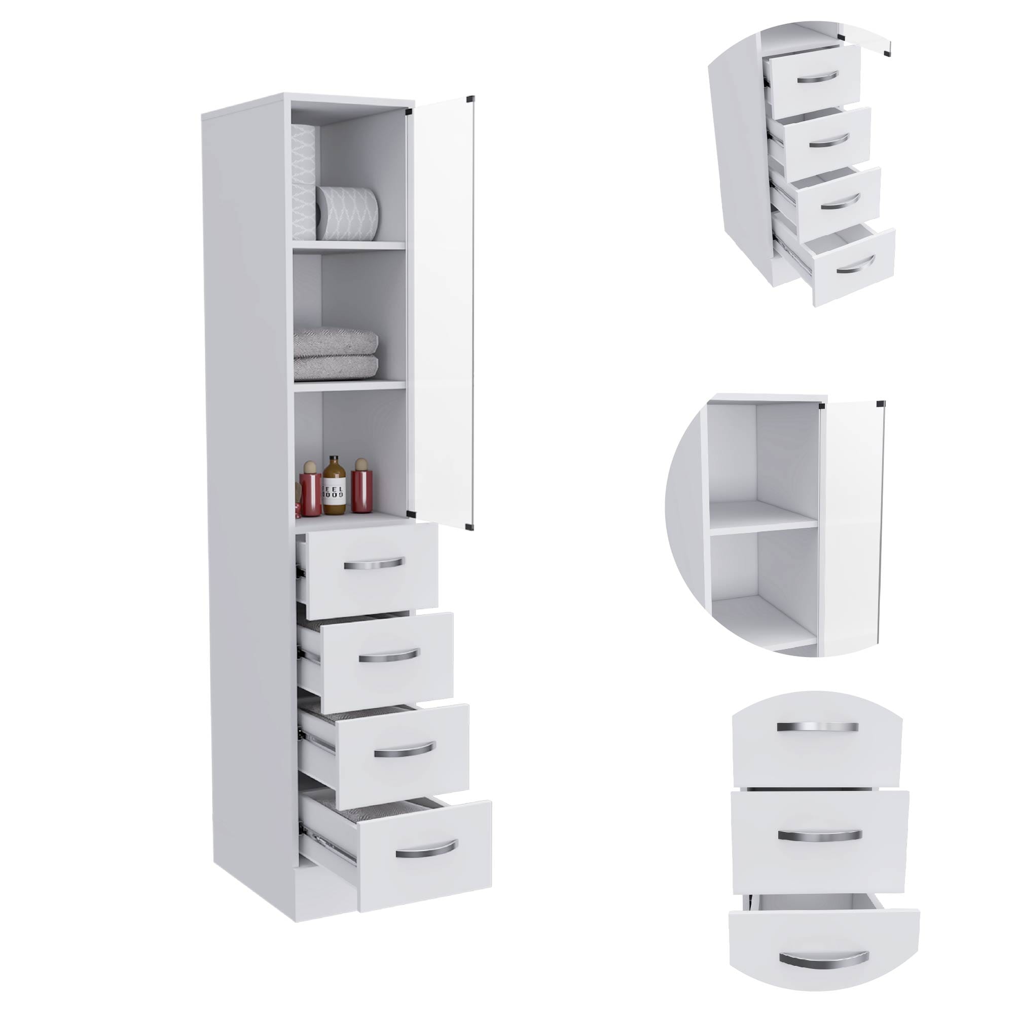 LUXEYARD Vanguard Linen Cabinet Three Shelves Four Drawers -White - Image 3