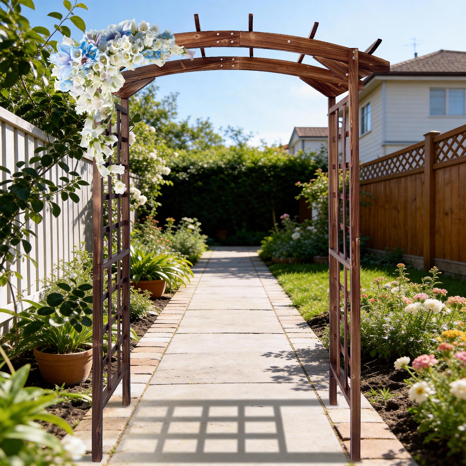 Garvee Wooden Garden Arbor Solid Fir Wood Trellis for Plant Climbing Wedding Ceremony Decoration Pergola for Garden Backyard Lawn Carbonized Wood 85 in - Image 6