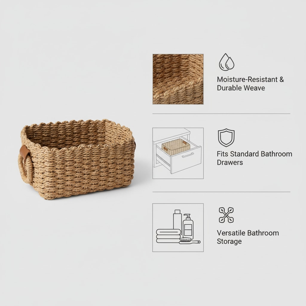 Paradigms Interiors Set Of 3 Square Woven Storage Baskets Recycled Paper Rope Handwoven Organizer For Shelves Drawer Bathroom Or Cupboard - Image 2